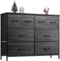 WLIVE 8-Drawer Fabric Dresser for Bedroom, Wide Chest of Drawers with Wood Grain Top, Charcoal Black Storage Organizer for Closet Living Room