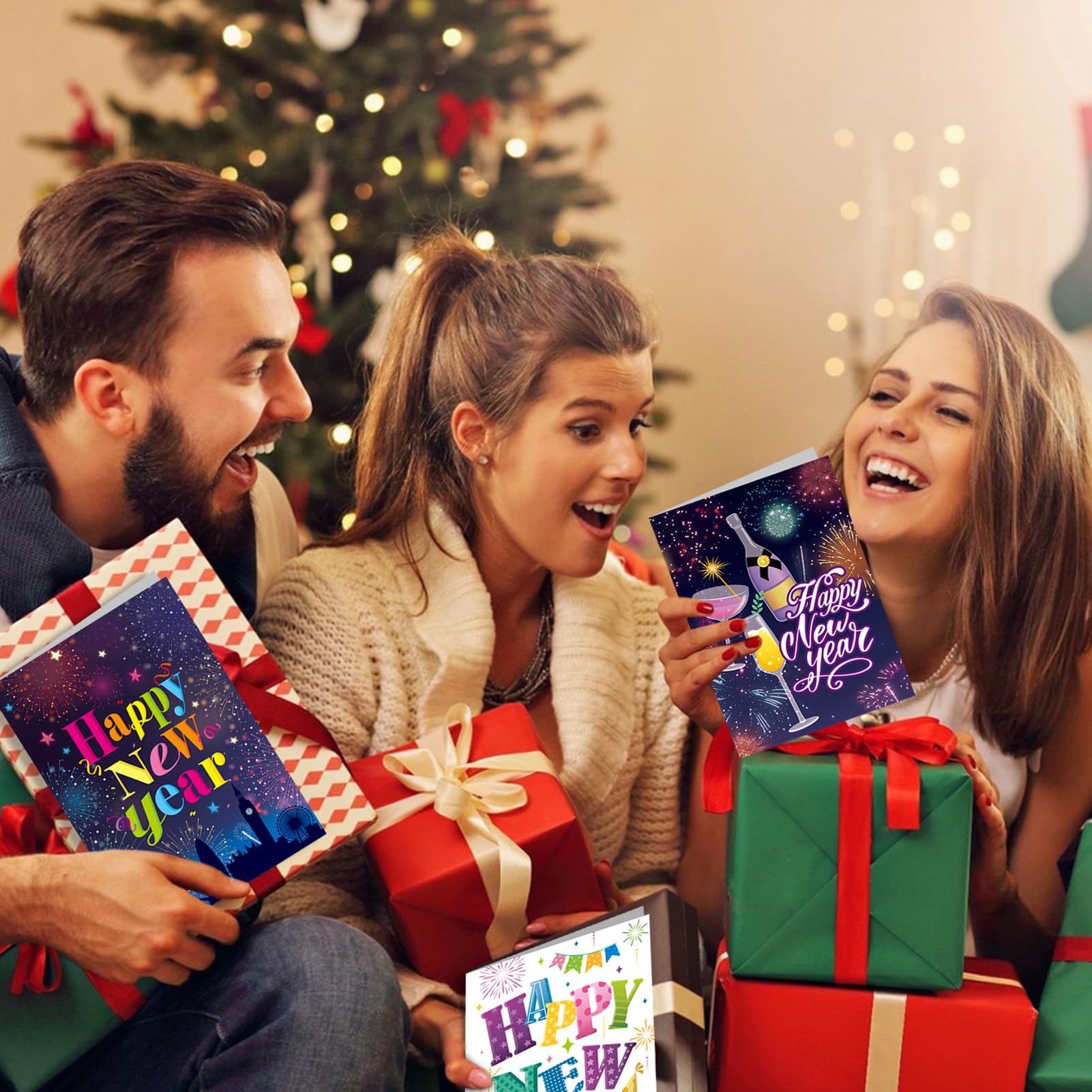 HOWAF Lot De 9 Cartes De Nouvel An Avec Enveloppes Autocollantes, Kraft