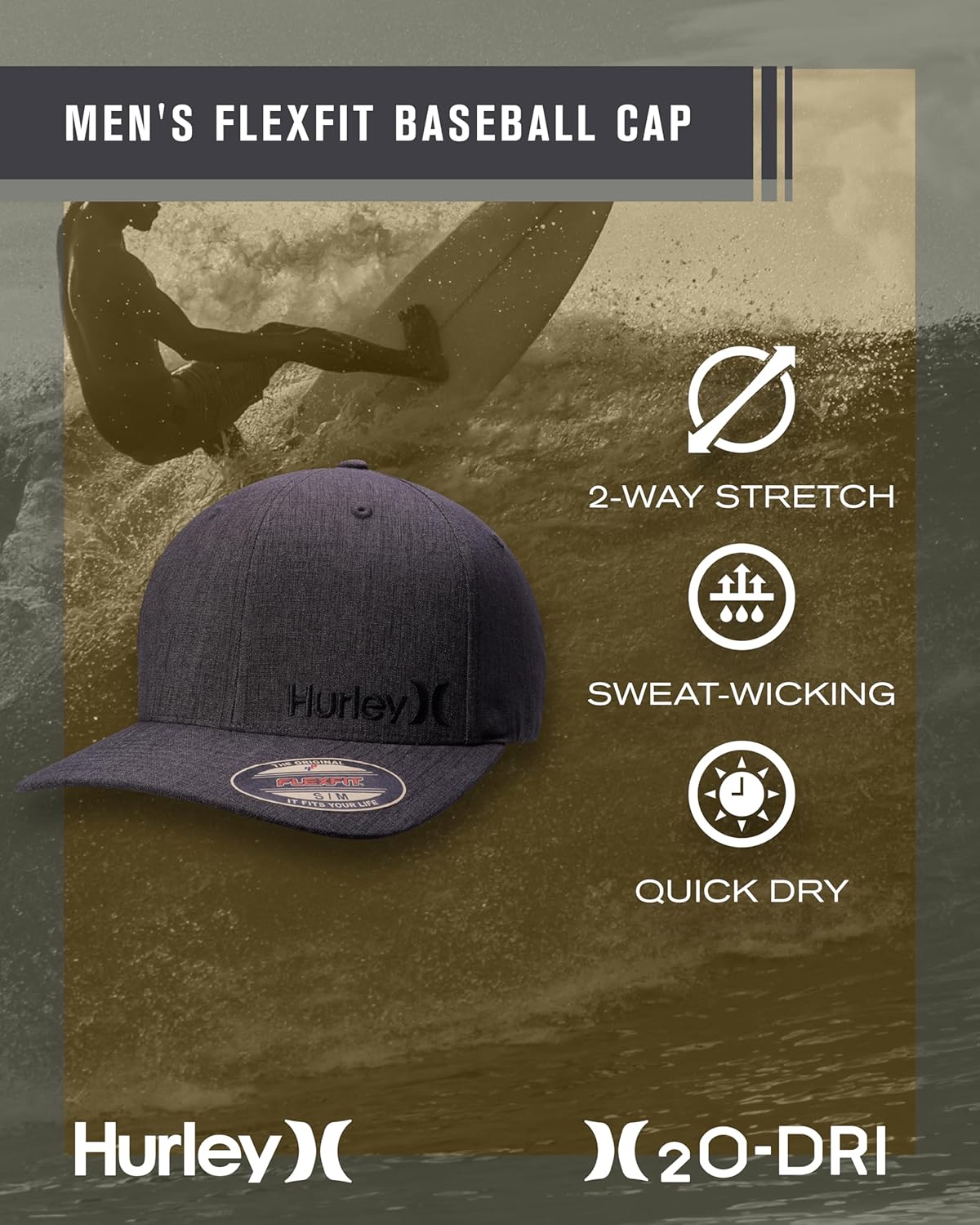 Hurley mens One & Only Corp Flexfit Perma Curve Bill Baseball Hat - Image 2