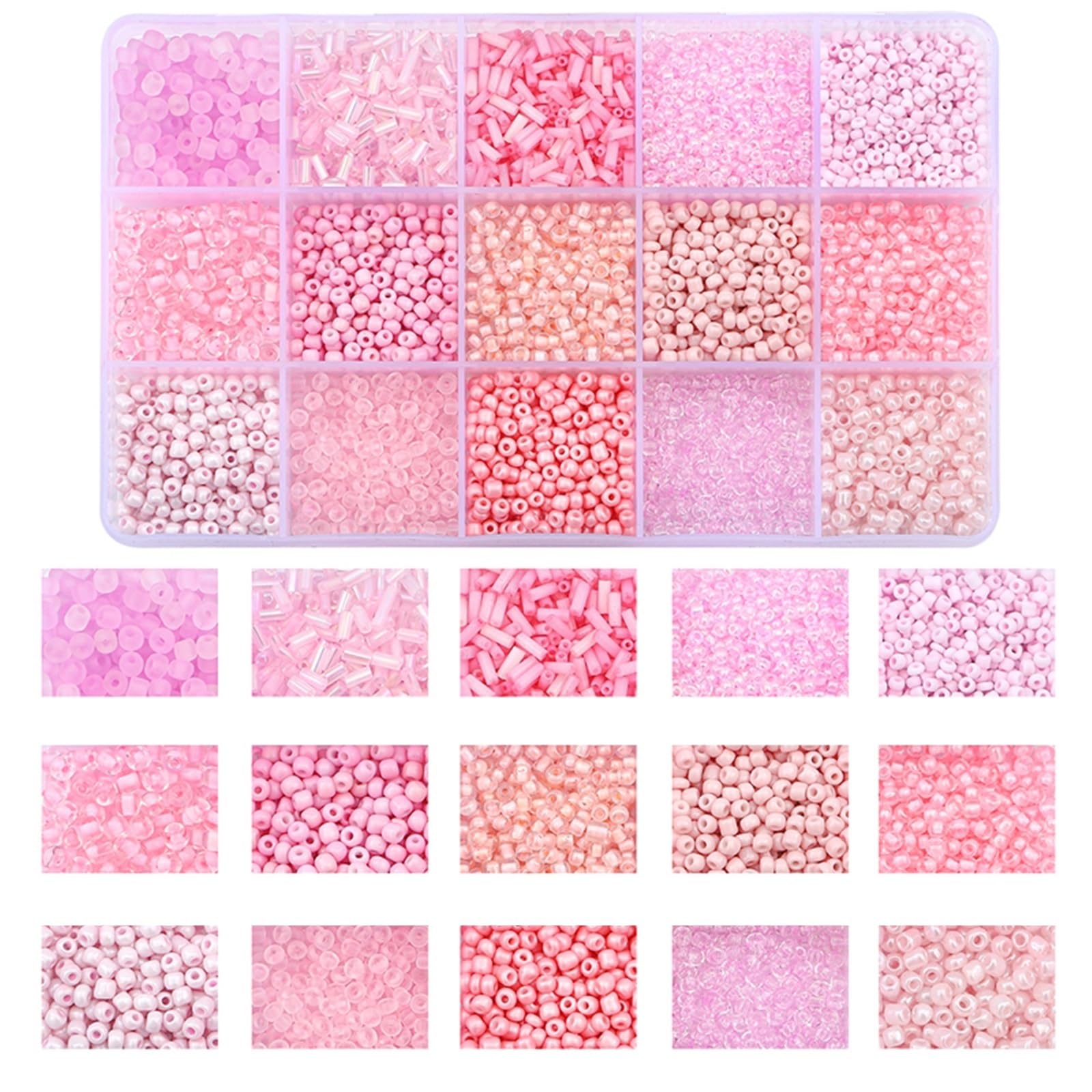 QuxetlRyz Craft Beading Kit 15 Colors Glass Beads Set for Bracelet Making Spacer Loose with Storage Box Tube Kit for DIY Craft Necklace Charms(Color4)