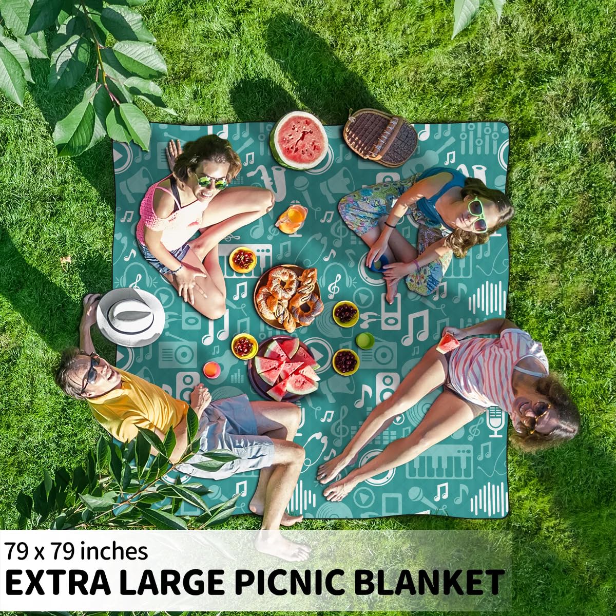 Coperta da picnic con note musicali, impermeabile, a prova di sabbia, pieghevole, da spiaggia, 200,7 x 200,7 cm, extra large, portatile, lavabile, per campeggio, parco, erba, escursionismo, viaggi