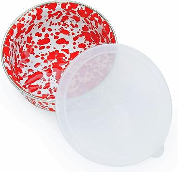 Enamelware 3 Piece Storage Bowl Set, Red Marble