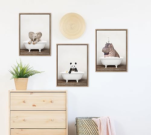 Miniatura 9 de Kate and Laurel Sylvie Hipopótamo y pájaro en baño rústico enmarcado, arte de pared por Amy Peterson Art Studio, 18 x 24 pulgadas, blanco, arte