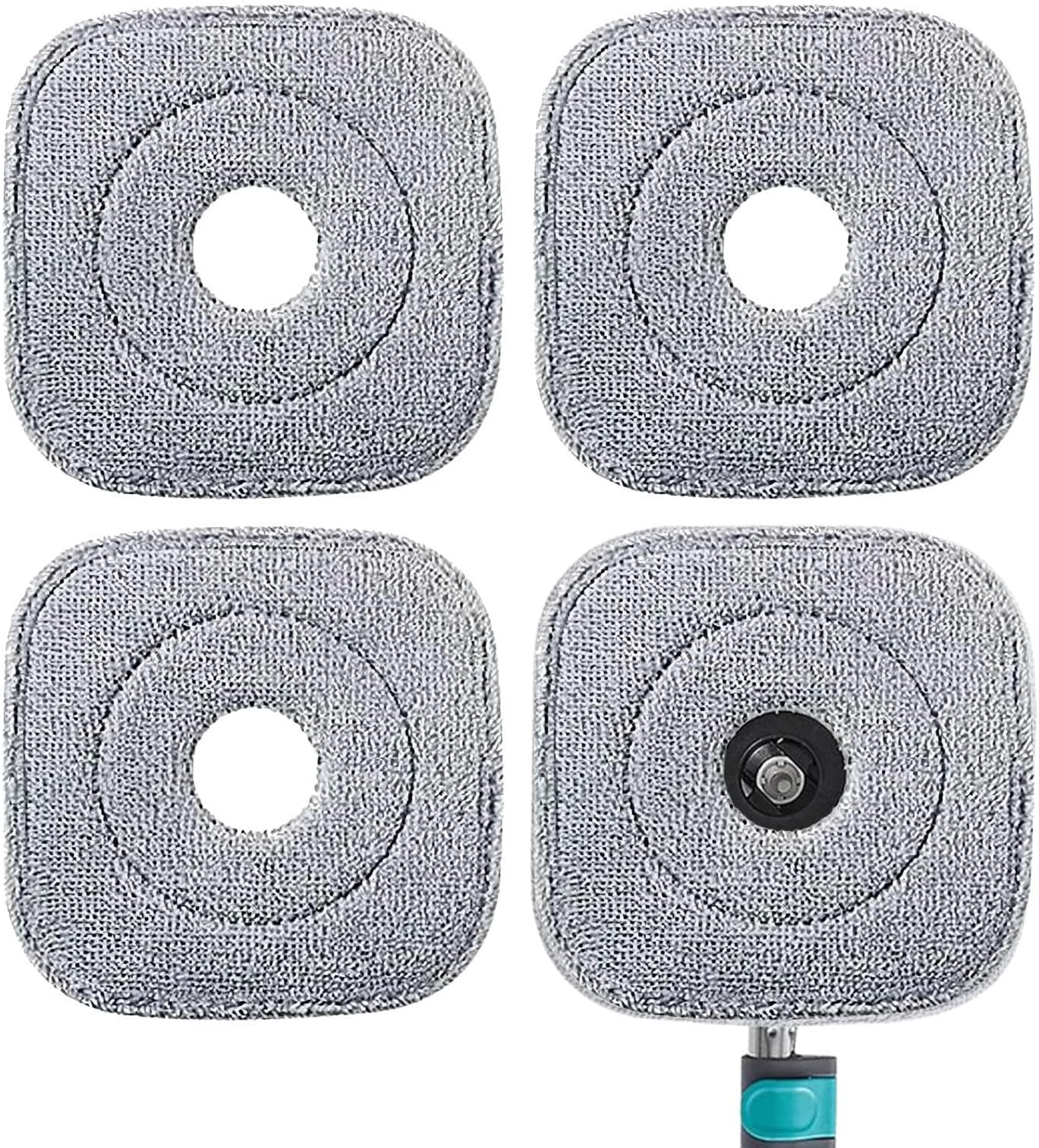 Microfiber Mop Pads 4 Pack, Highly Absorbent Square Scrub Refill for Wet and Dry Cleaning, Deep Clean Scrubbing Function for Kitchen & Bathroom, Hardwood Floor Care Tool, Reusable Gray Fiber 1pc Fit