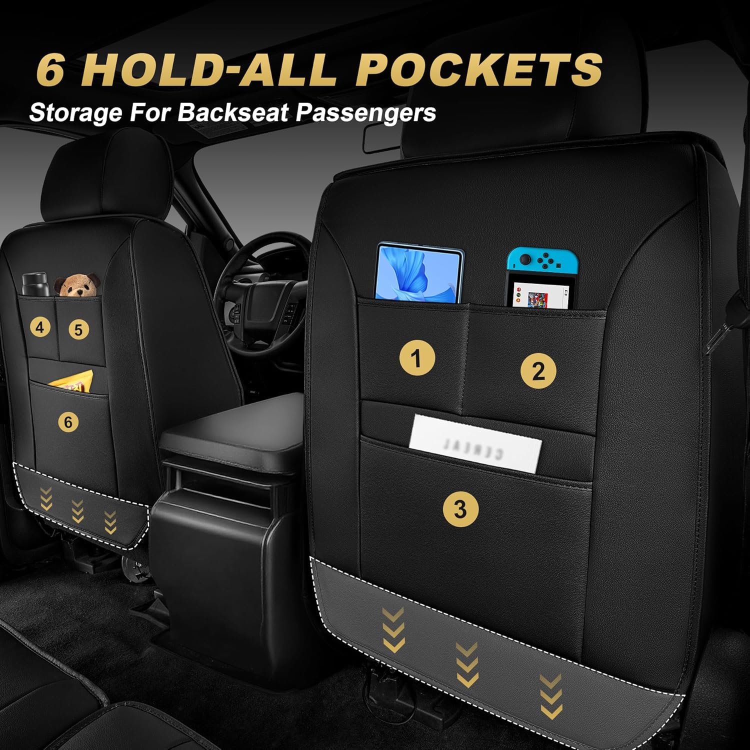 TTX LIGHTING Seat Covers Fit for Toyota Tacoma: 2005-2023 Full Set Truck Car Seat Covers Double Crew Cab Faux Leather Pickup Automotive Seat Cushion Protectors(5 Seats, Black)