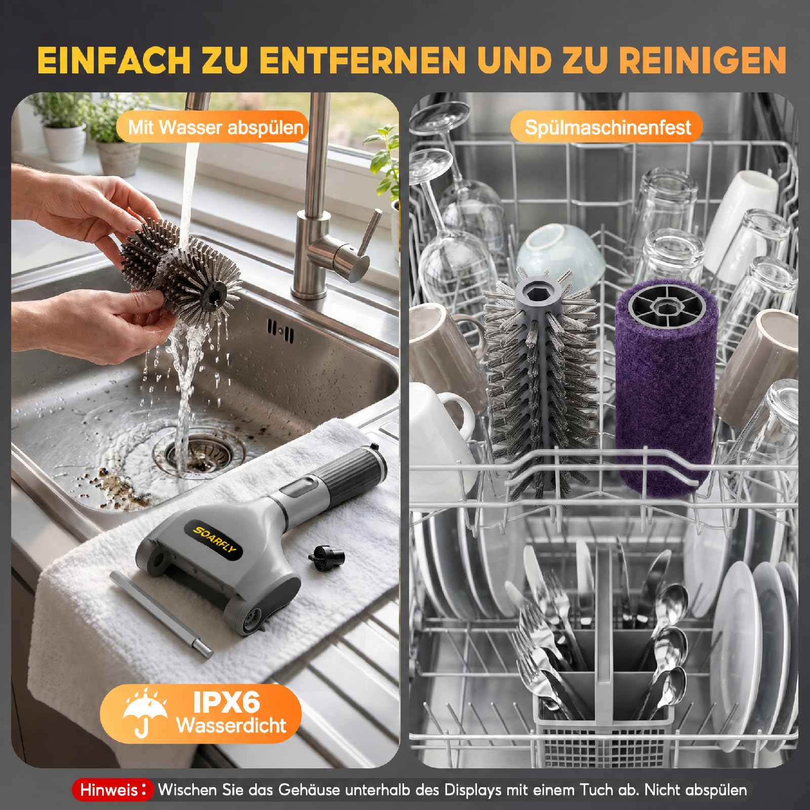SOARFLY Elektrische Grillbürste, Grillbürste mit Einer Laufzeit von 210 Min bei 800 U/min, 20 kg Drehmoment & Zwei LED-Leuchten, Elektrische Reinigungsbürste für Männer und Grillfans