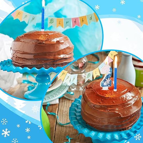 Miniatura 6 de Velas de cumpleaños de Frozen de 2.8 pulgadas, velas de número de copo de nieve con 10 velas largas y delgadas, número azul del 0 al 9 para