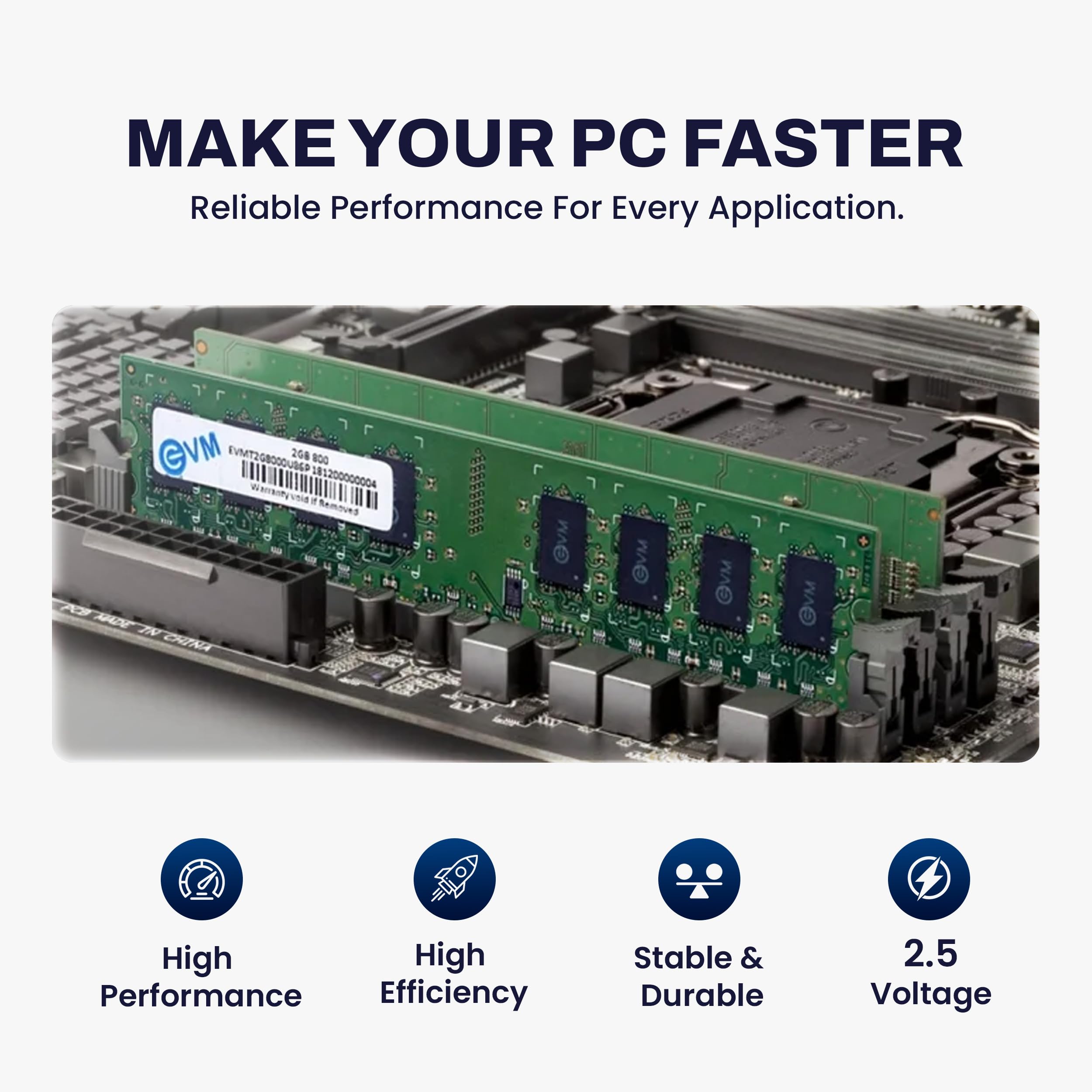 EVM 2GB DDR2 Desktop RAM Memory | 800MHz | PC2-6400 | Long-DIMM | 240-Pin | CL5 | 1.8V Low Voltage | Single Channel | Intel & AMD Compatible | Stable Performance | 10 Year Warranty (EVMT2G8000U86P) — Amazon image 5