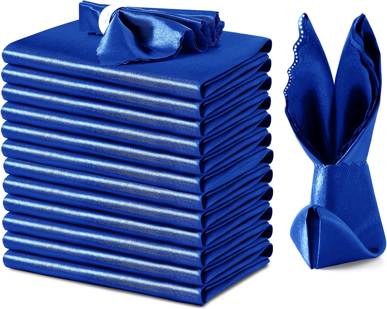 VACVELT 12 Pack Royal Blue Satin Napkins 17x17 Inch Wedding