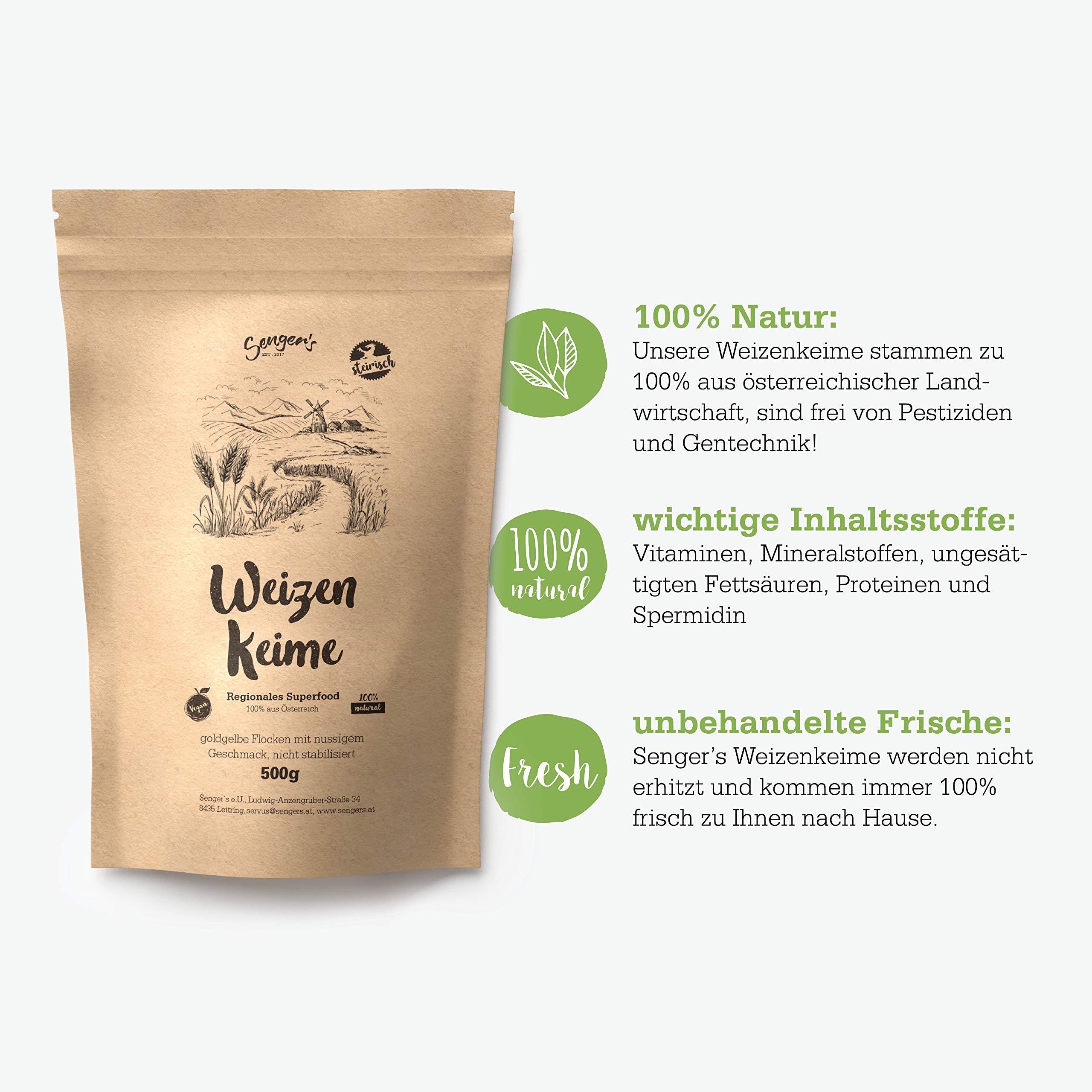 Senger's 5 kg Weizenkeime frisch, roh, vegan, proteinreich Natur aus Österreich Superfood (5 KG)