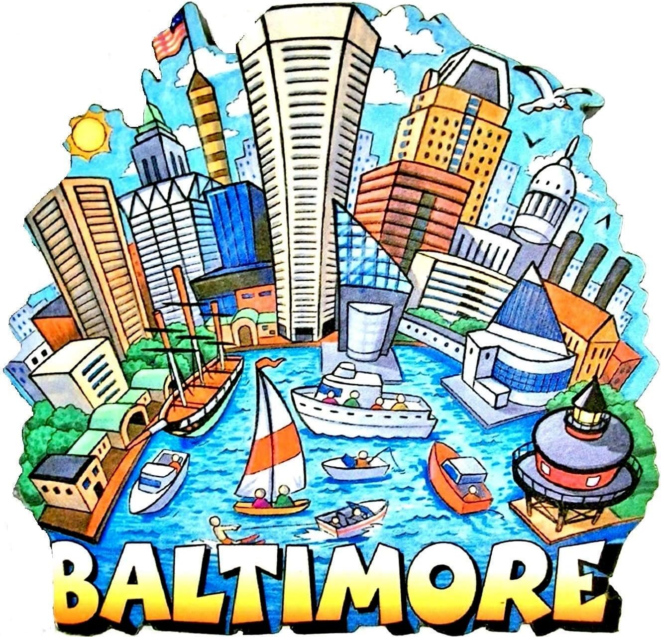 Amazon Com Baltimore Maryland Cartoon Skyline Artwood Fridge Magnet Kitchen Dining
