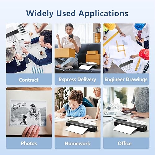 Miniatura 9 de Itari Impresora portátil, impresora inalámbrica Bluetooth P831 con papel de impresora A4, 200 hojas, impresora compacta para teléfono para el hogar,