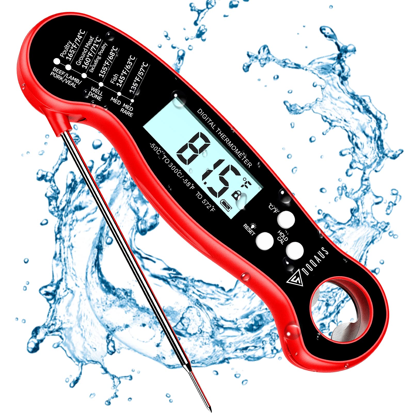 Meat Thermometer, DOQAUS Food Thermometer for Cooking, Digital BBQ Thermometer with Folding Probe, Calibration & Reversibl...