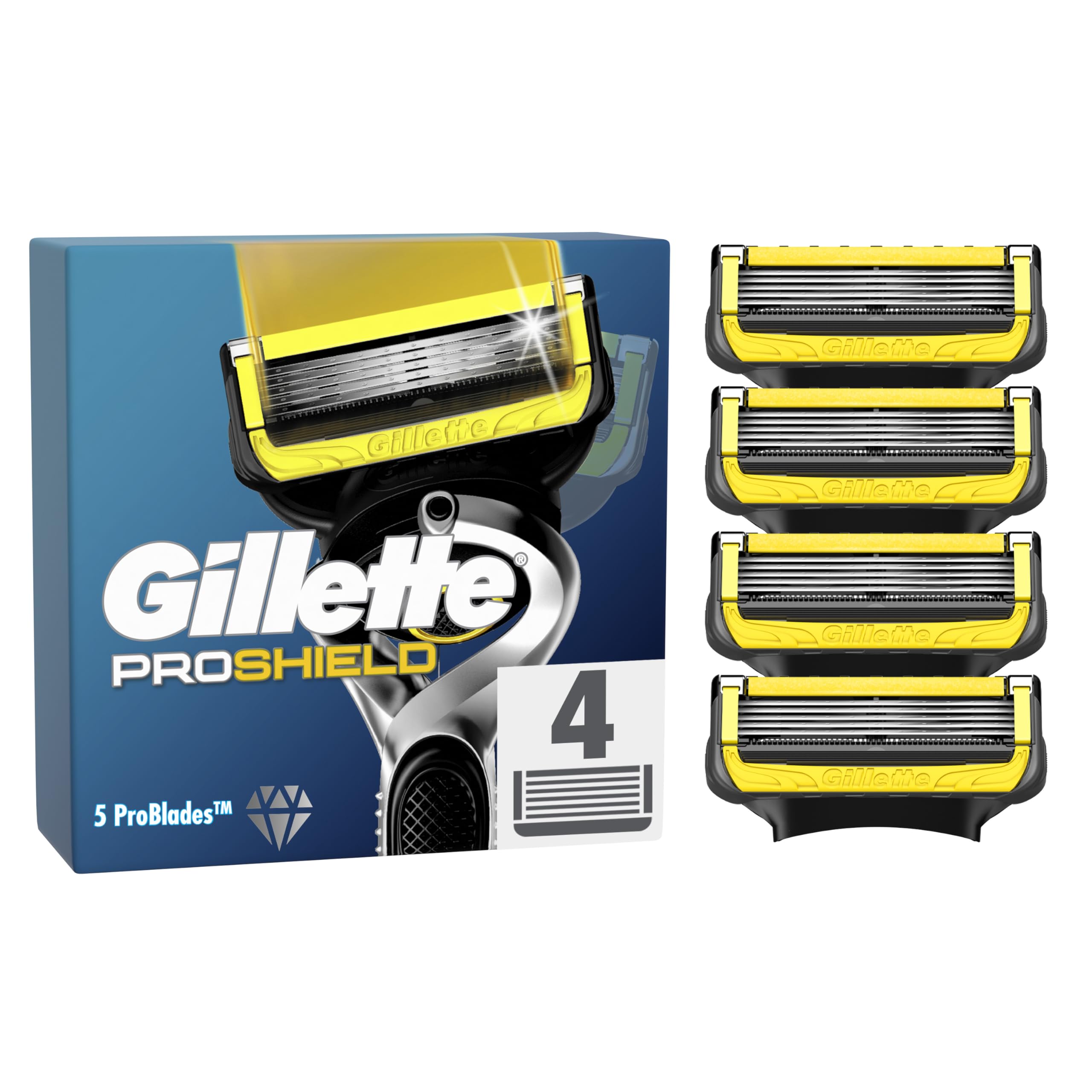 Gillette ProShield Cuchillas de Afeitar Hombre, Paquete de 4 Cuchillas de Recambio (el embalaje puede variar) Negro Giallo 4 unidad (Paquete de 1)