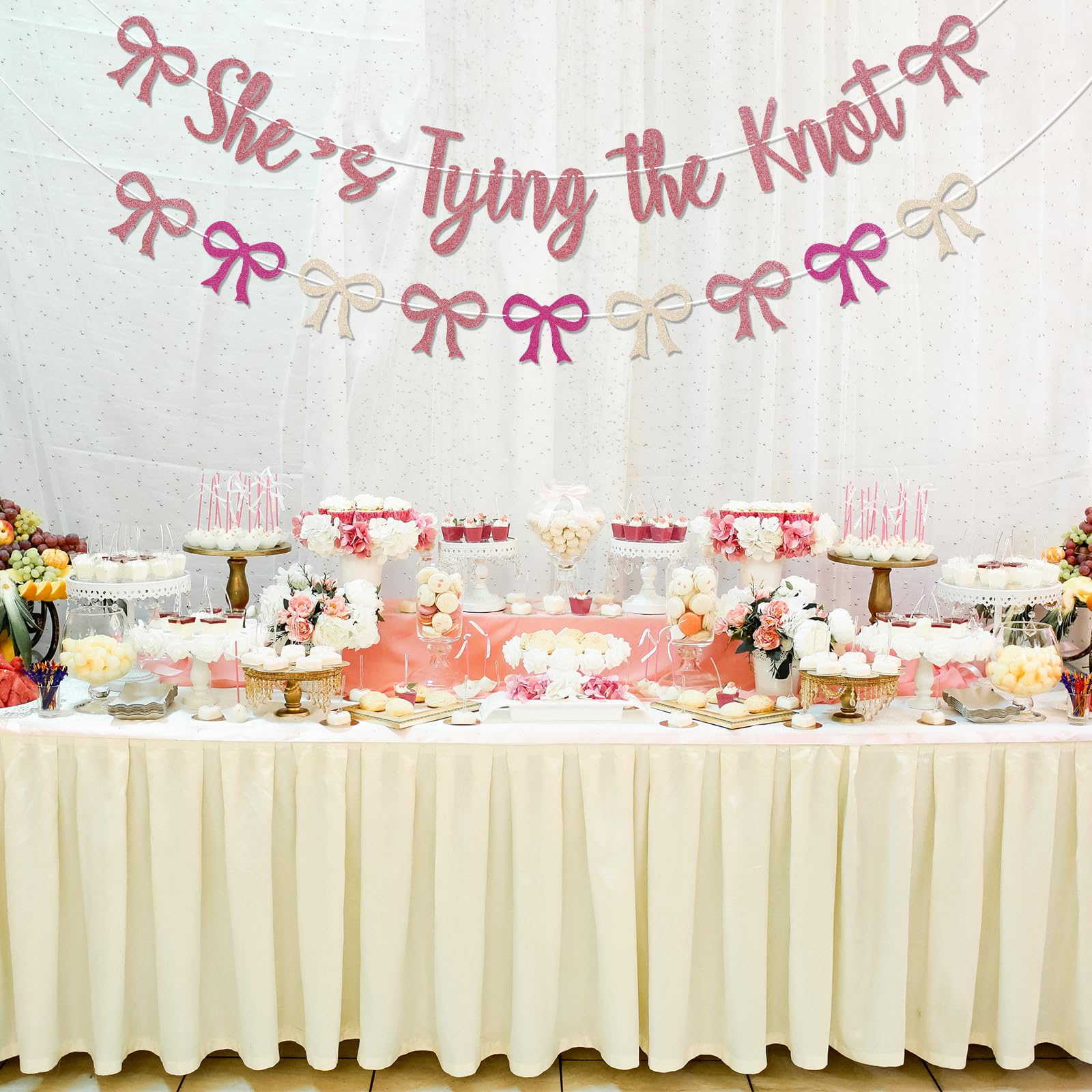 Wimpelkette mit pinker Schleife und Aufschrift "She's Tying The Knot", für Brautparty, Verlobung, Hochzeit, Party, Dekoration, rosa Glitzer