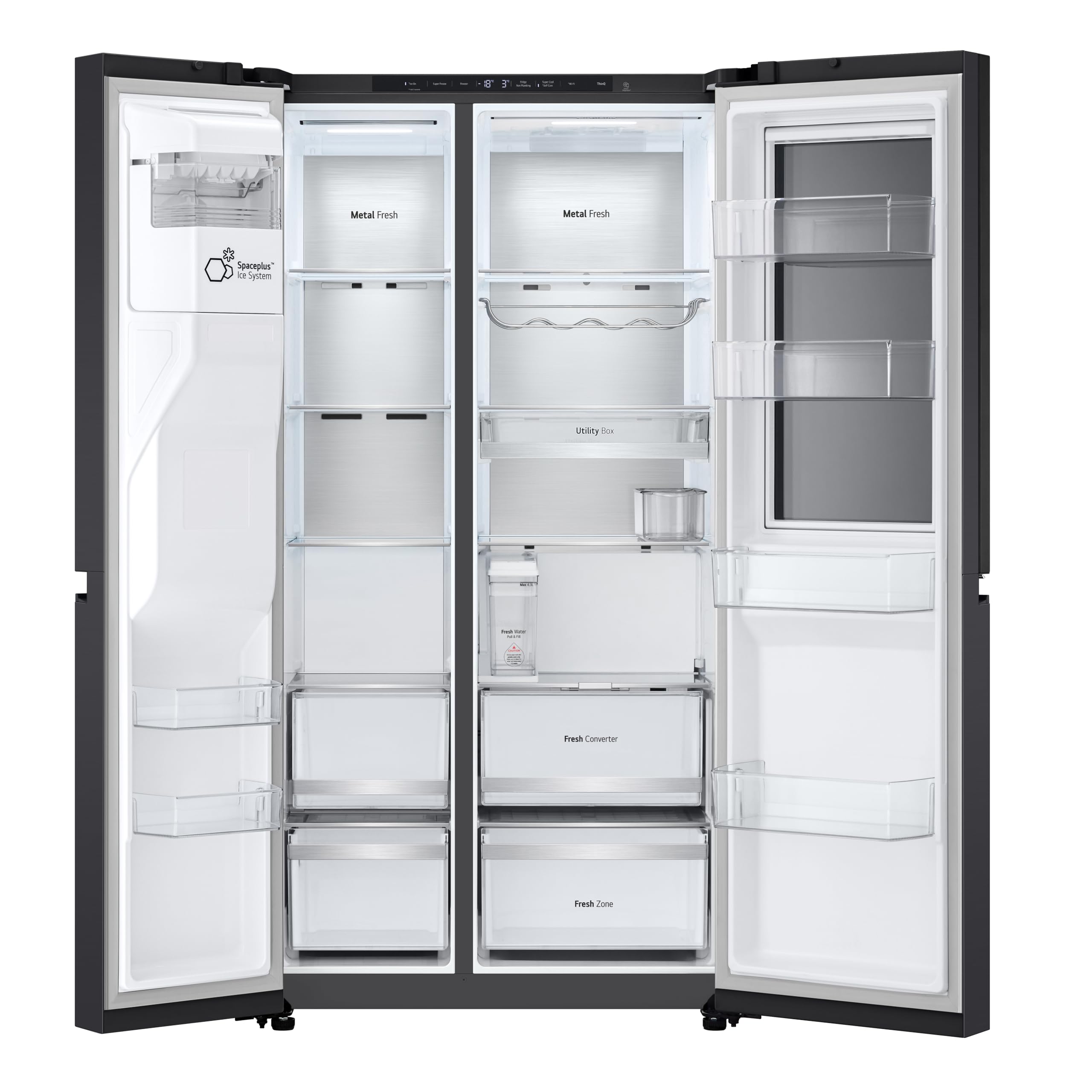 LG GSXE91EVAD Frigorifero Americano InstaView, Classe D, 628 L, Wi-Fi, Dispenser Acqua UVnano Senza Allaccio, Tecnologia Door e Linear Cooling, Acciaio Nero