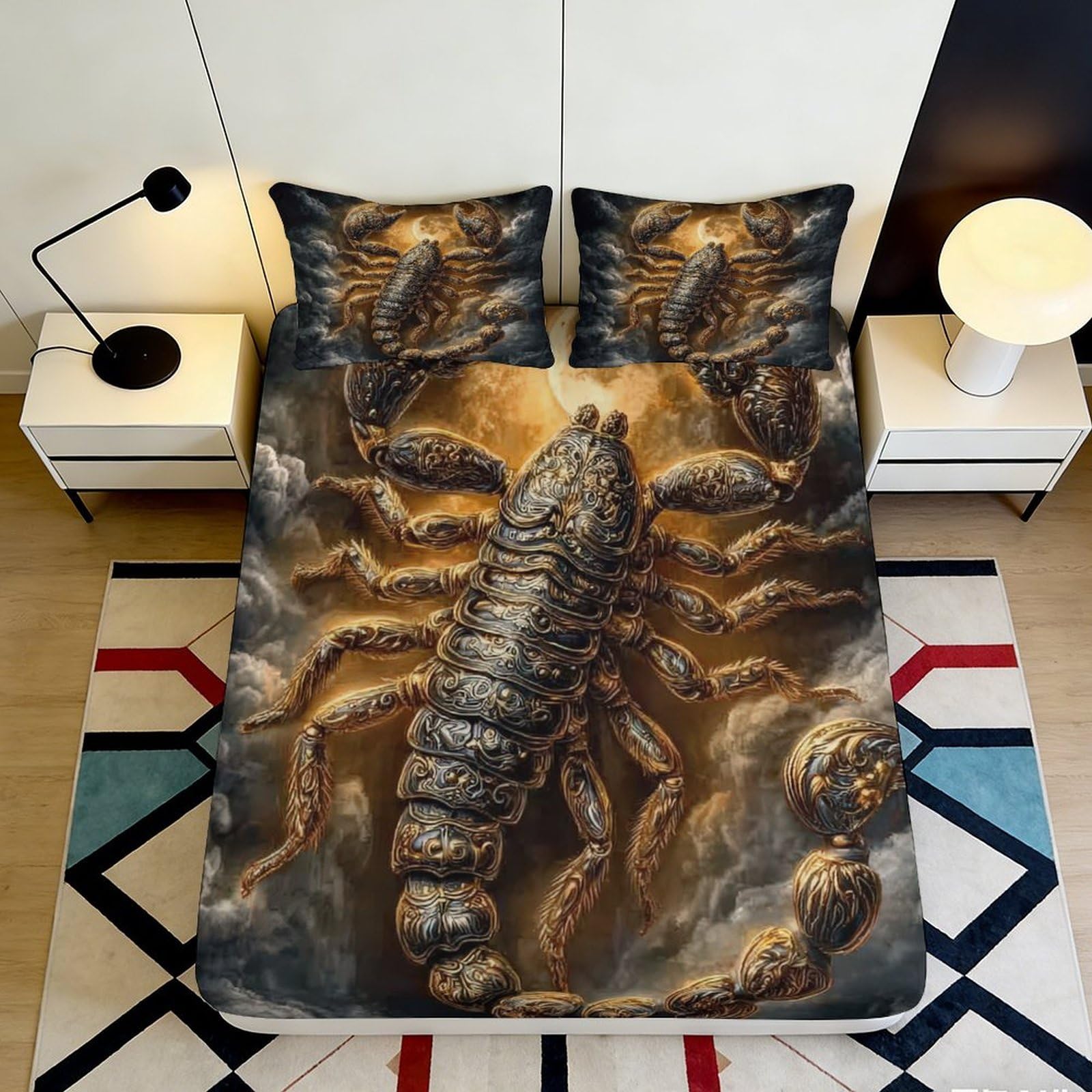 3D Printed Scorpion Fitted Sheet Microfiber Soft Breathable Scorpio Mattress Cover for Bedroom Dormitory Guest Room Protective Bed Decor 140x200x25cm