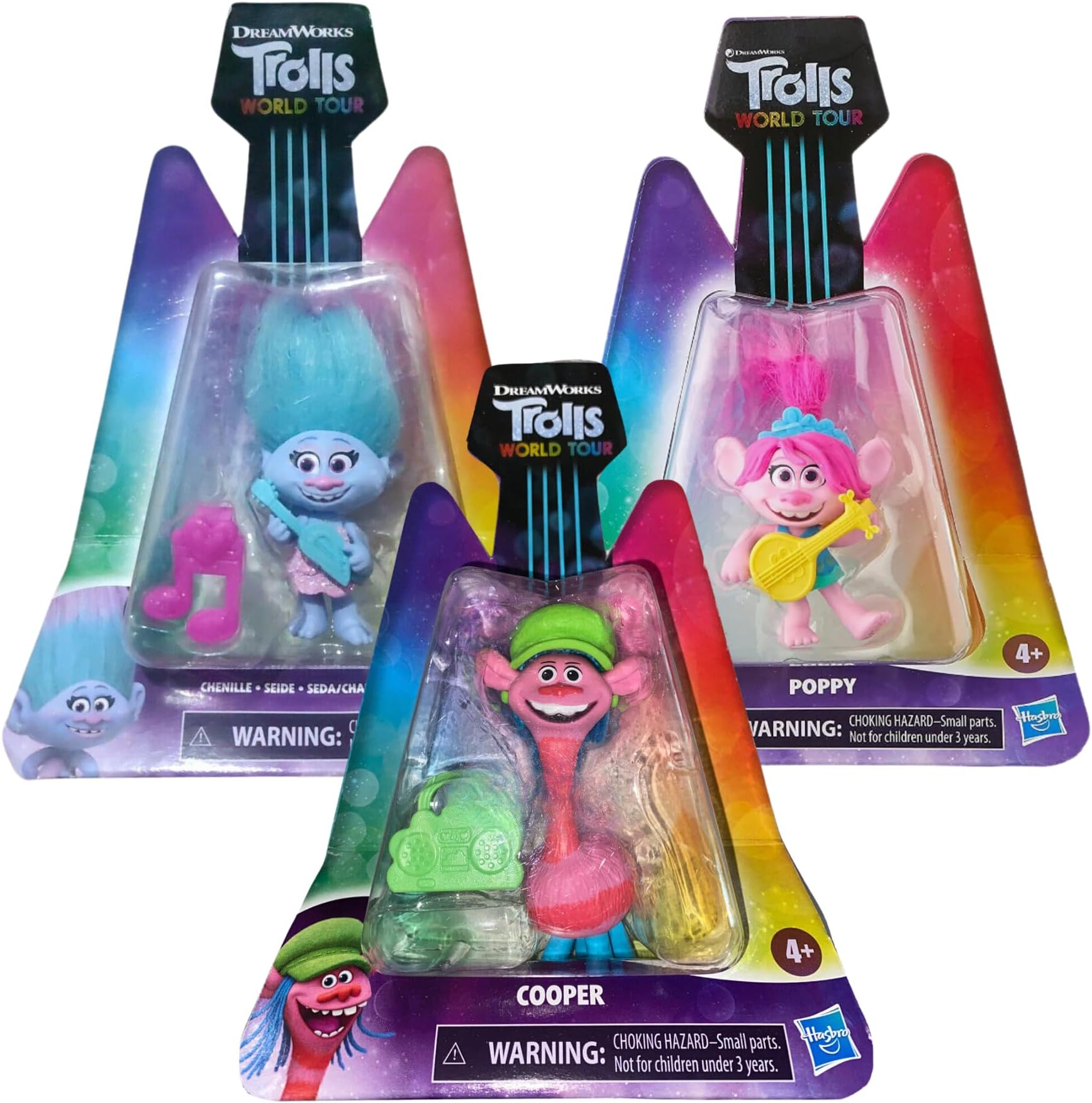 Trolls World Tour Mini 3 Figurines Set - Cute Toys for Girls & Boys - Cake Topper - Includes Cooper, Chenille, and Poppy Doll Characters