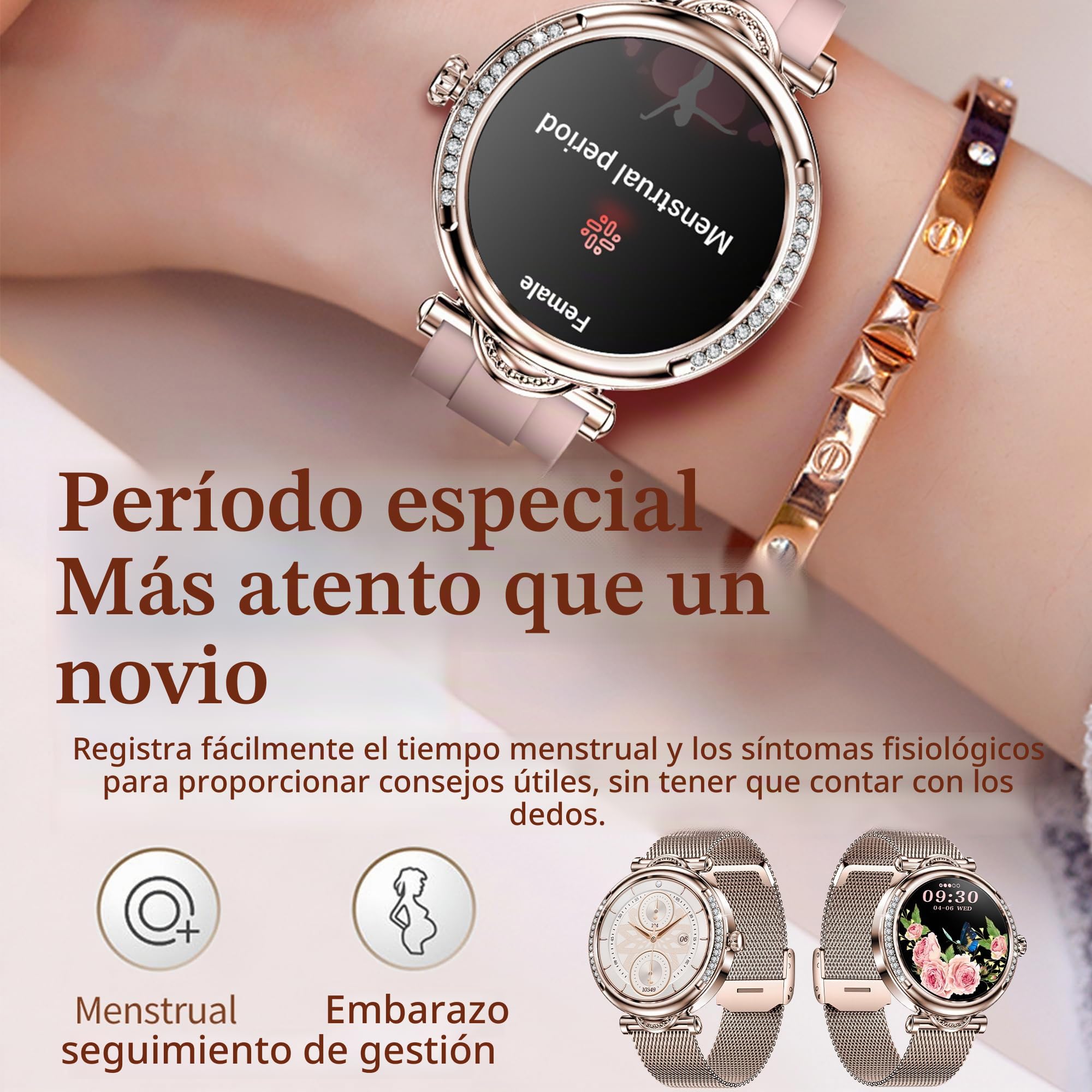 Reloj Inteligente Mujer con Llamada y Whatsapp, 1,27" IP68 Impermeable Reloj Smartwatch Mujer con 123 Deportivo, Diamante, Monitor Sueño, Oxígeno Sanguíneo, Podómetro, Pulsómetro Android iOS (Oro)
