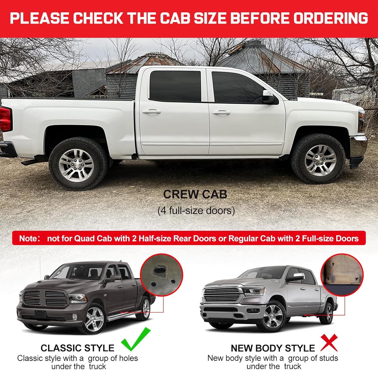 RHOBRA Running Boards Compatible with 2009-2018 Dodge Ram 1500 Crew Cab, 2010-2026 Ram 2500 3500 Crew Cab, 4.5 Inches Drop Down Side Steps Running Boards.