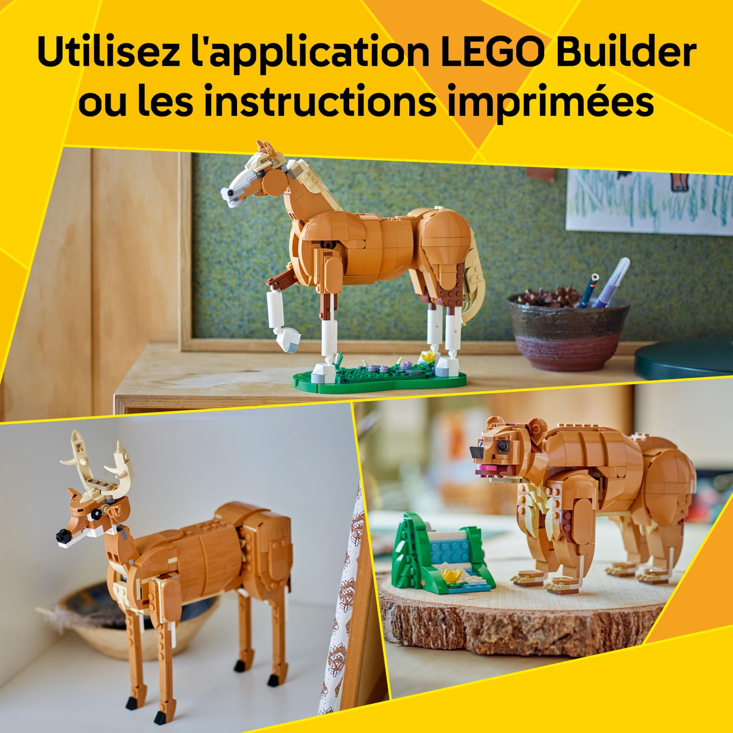 LEGO Creator 3-en-1 Le Beau Cheval - Jouet de Construction - Figurine d'animal se Transformant en Maquette d'ours avec Cascade ou de Chevreuil - Cadeau Original pour Fille ou Garçon dès 9 Ans 31166