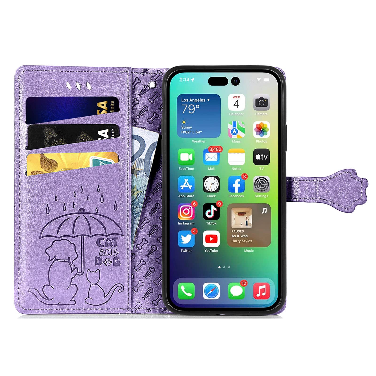 Custodia Flip Portafoglio In Pelle PU Per IPhone 14 Pro Max - Viola, Con Slot E Chiusura Magnetica, Funzione Supporto - 5