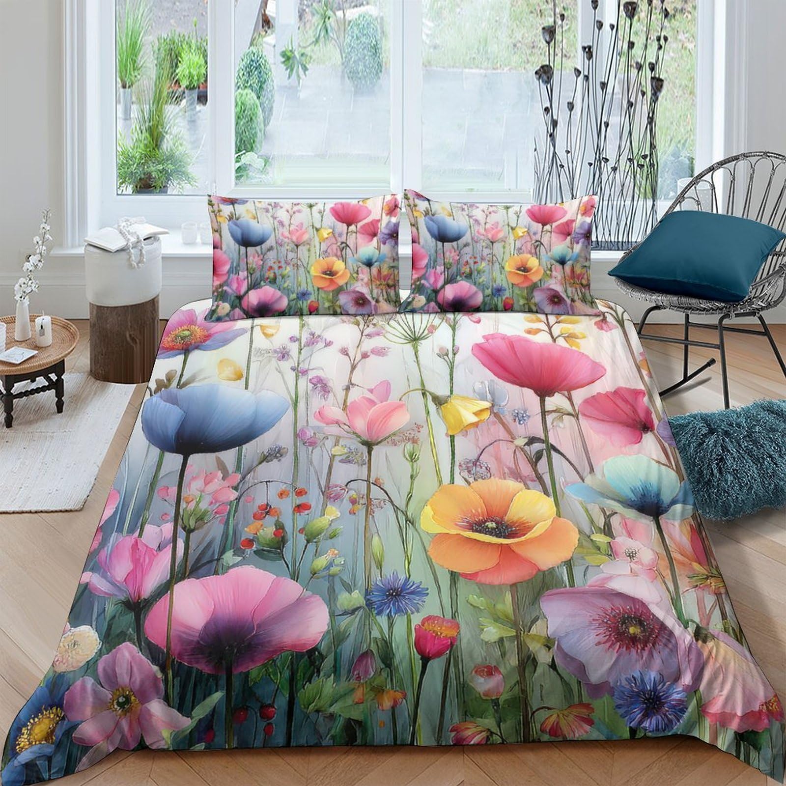 Ctjqhvkz Style-5 3D Printed Wildflower Fitted Sheet Microfiber Colourful Floral Mattress Cover For Bedroom Guestroom Decor Protection Single（135X200cm）