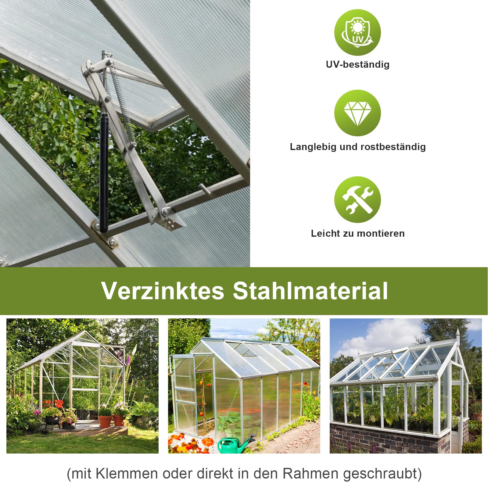 Daromigo Automatische raamopener voor broeikas, hefvermogen 14 kg, hefhoogte 45 cm, automatisch openen en sluiten, openingshoek, raamlifter bestuurd door de