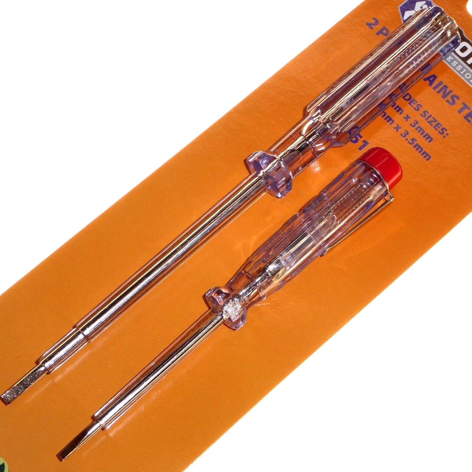 2 Piece Mains Tester Screwdriver Set Flathead 140mm x 3mm and 190mm x