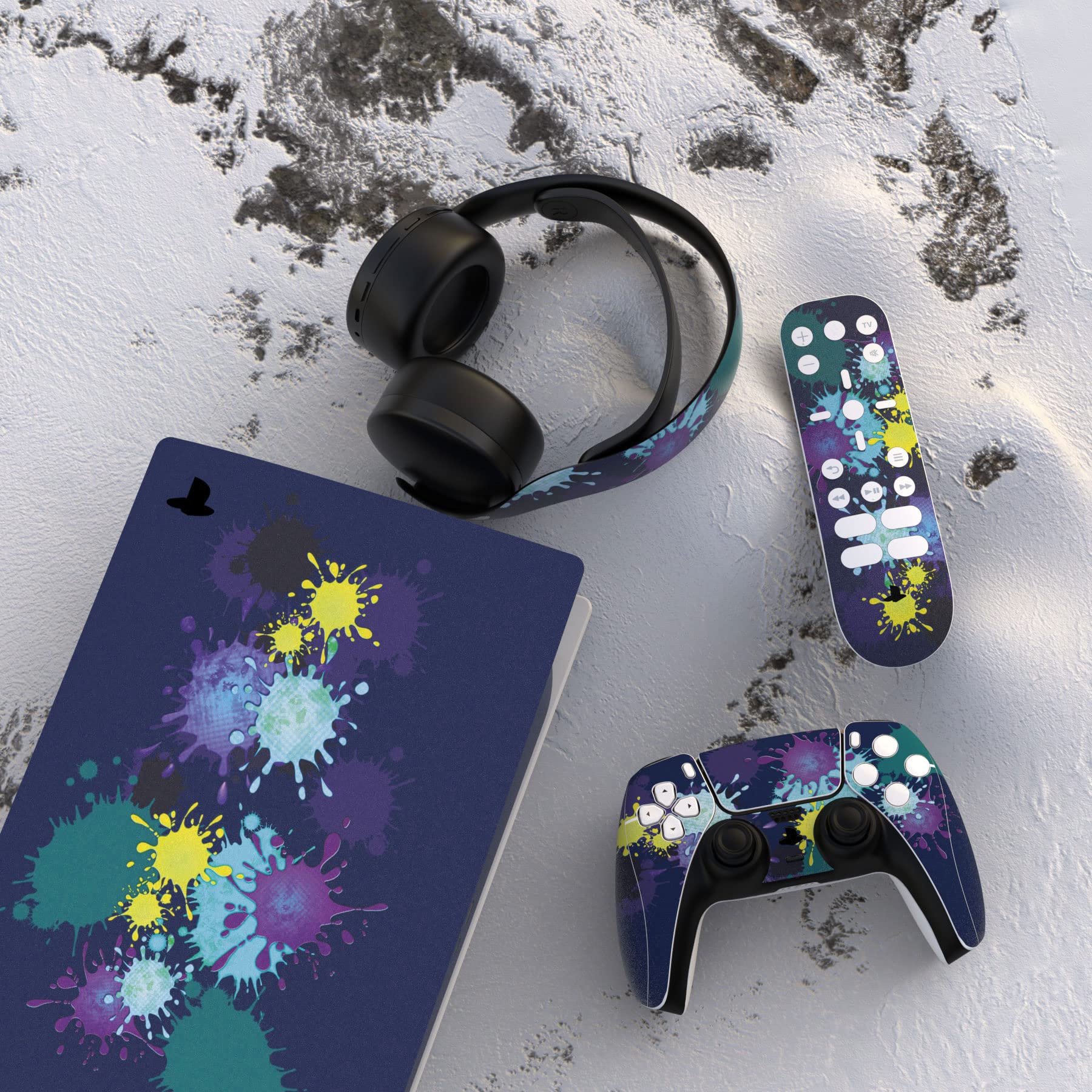 PlayVital Adesivo Skin per ps5 Standard Digital Edition, Cover Sticker Decal Vinile per ps5 Digital Console Controller Telecomando Cuffie Base di Ricarica, Spruzzi di Vernice
