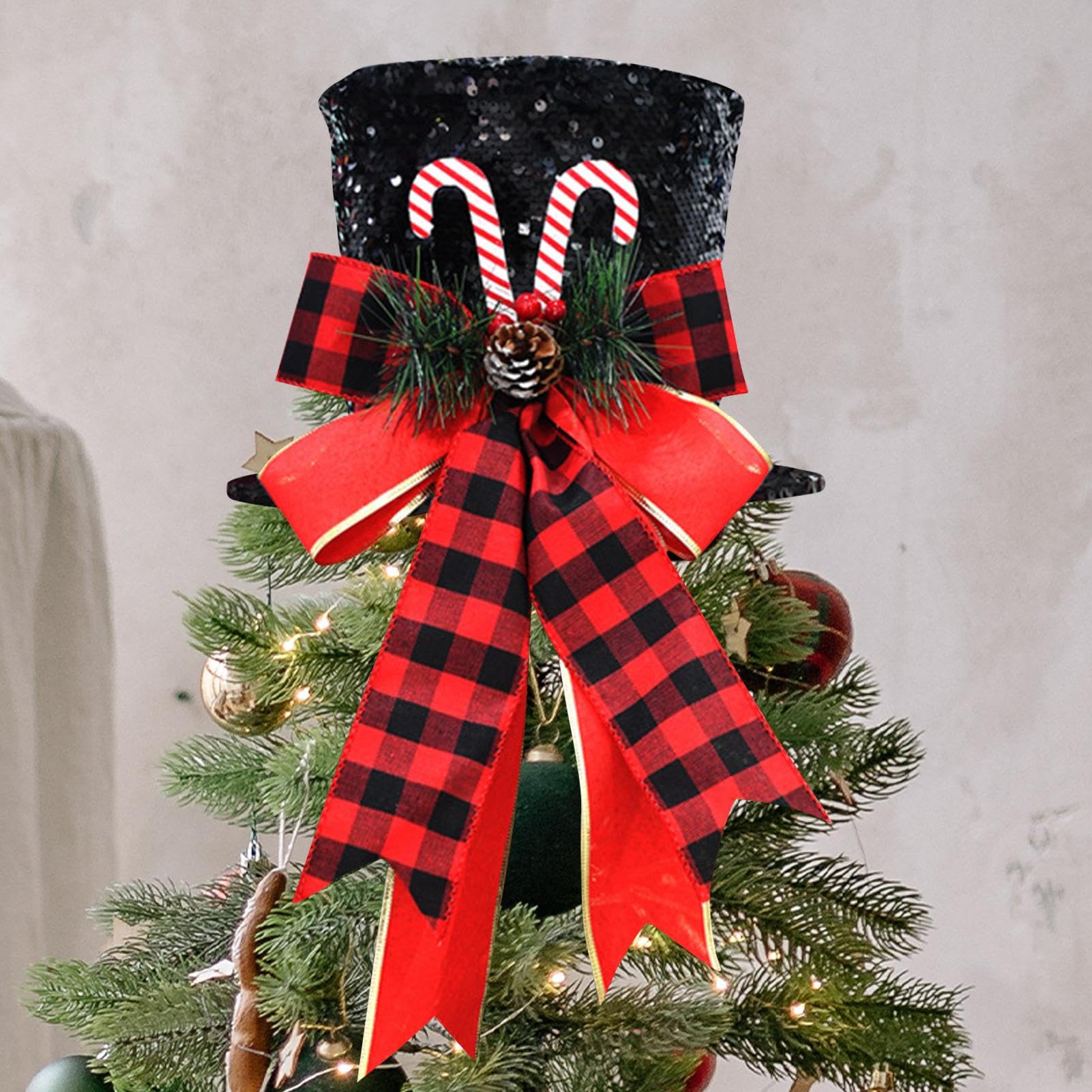 Étoile De Sapin Ornement En Tissu Avec Nœud À Paillettes | Cime D'Arbre En Forme De Chapeau Pour les Vacances d'Hiver les Fêtes le Salon la Chambre la Chambre pour Enfant
