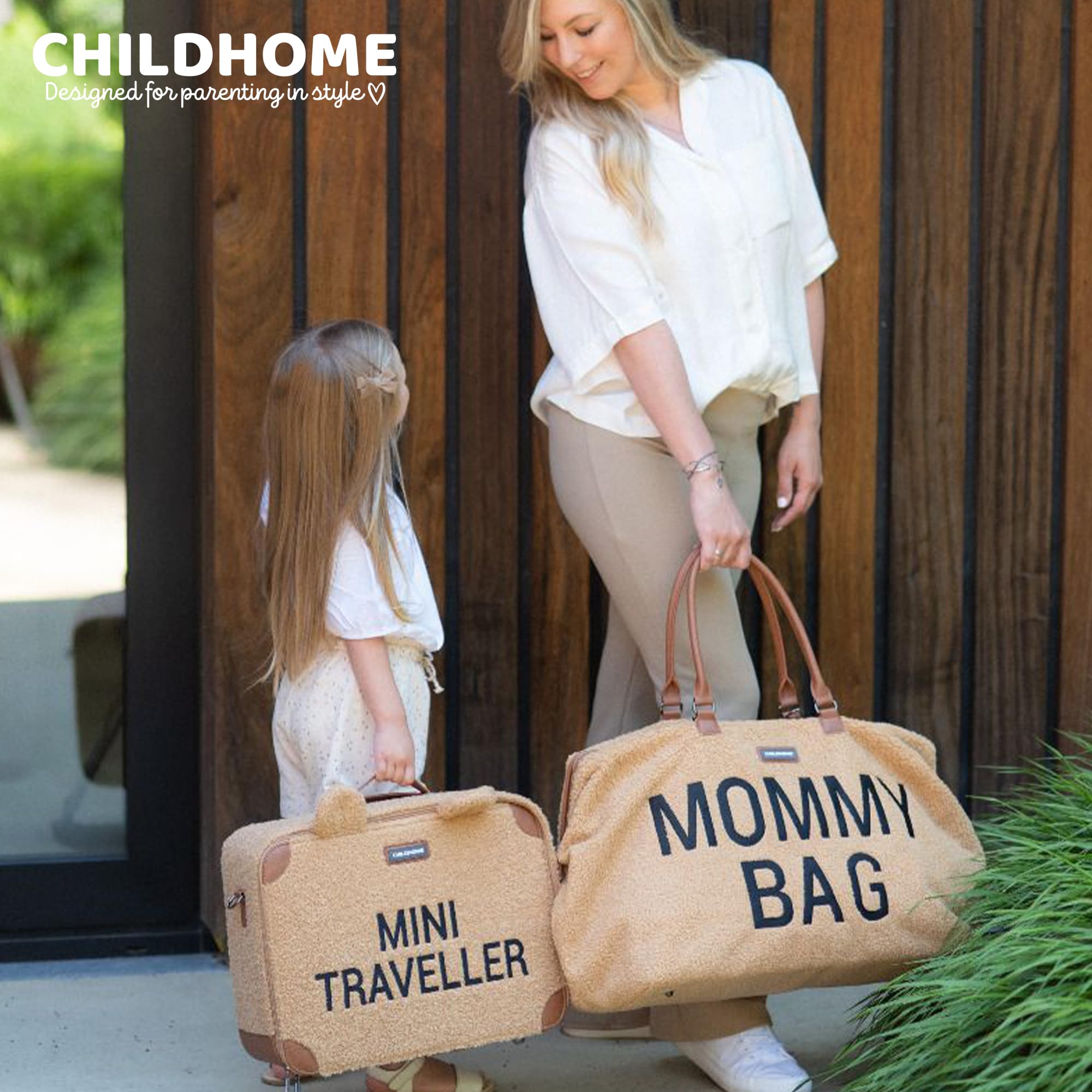 Childhome Valigia per bambini Weekend formato cabina compatto resistente con manico etichetta nome orsacchiotto marrone
