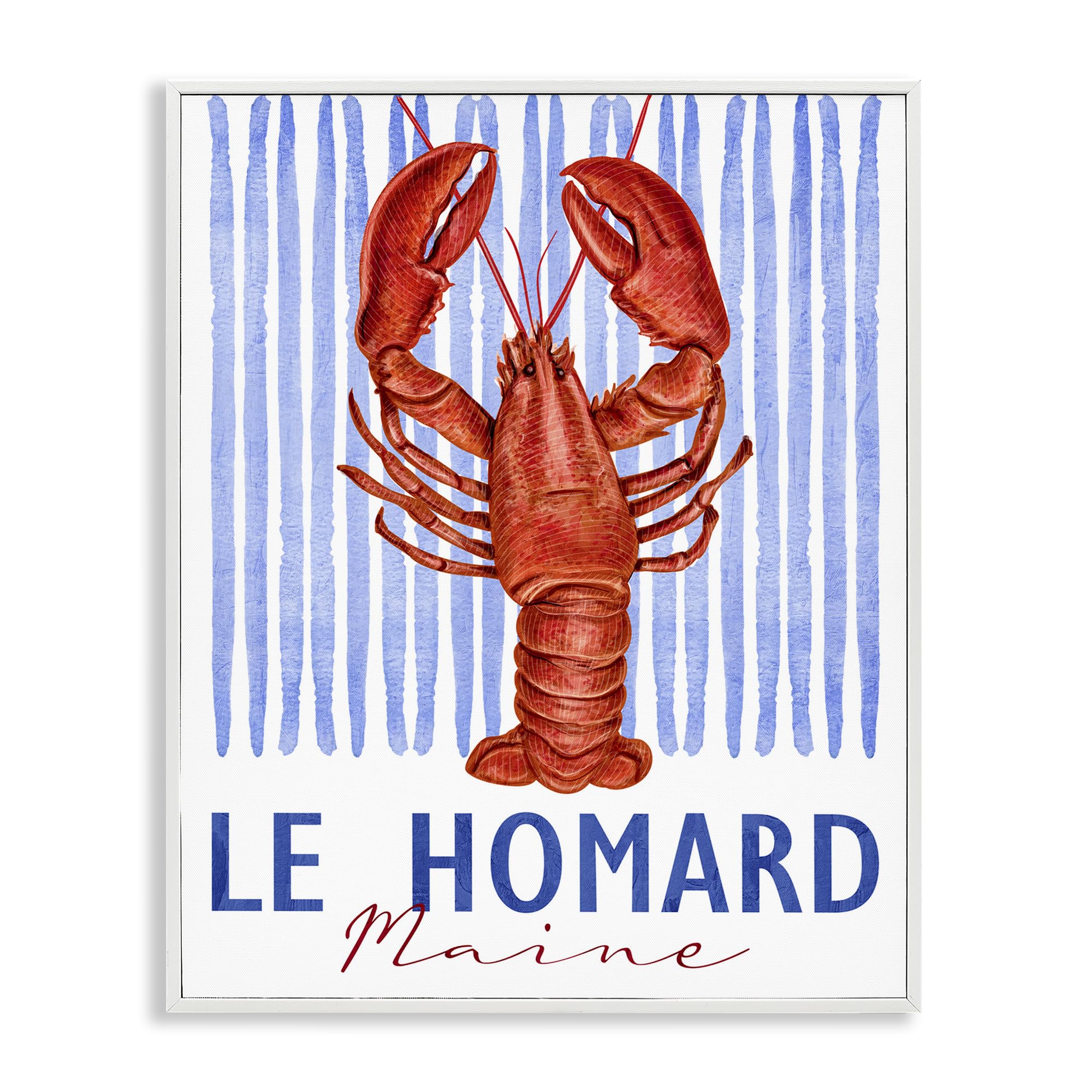 Stupell Industries Coastal White (Textured) 'Le Homard Nautical Stripes'| Framed Giclee Art