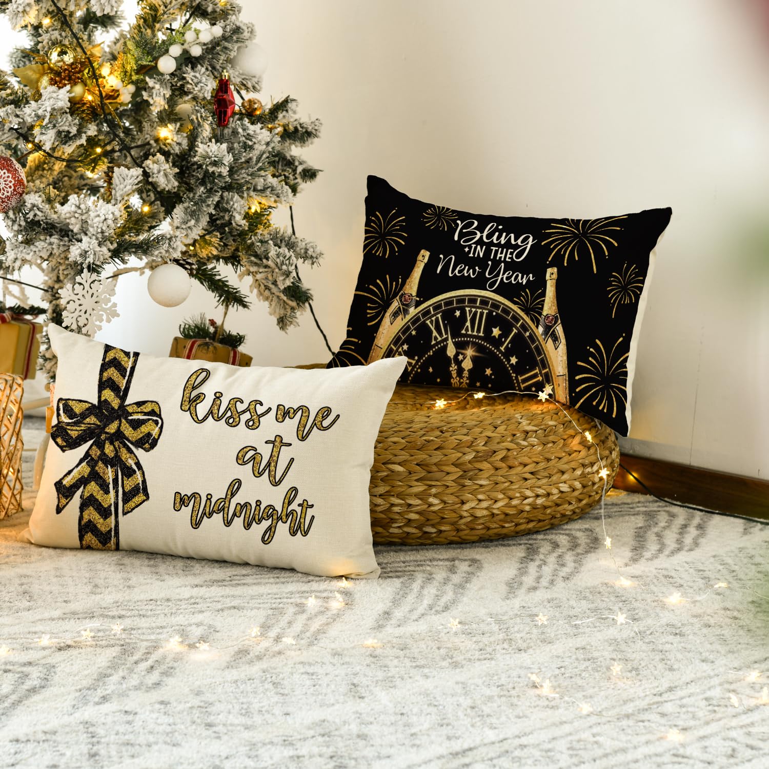 AVOIN Happy New Year Gnome Pillow Cover - 12x20 Inch Holiday Throw Pillow Case For Sofa, Couch