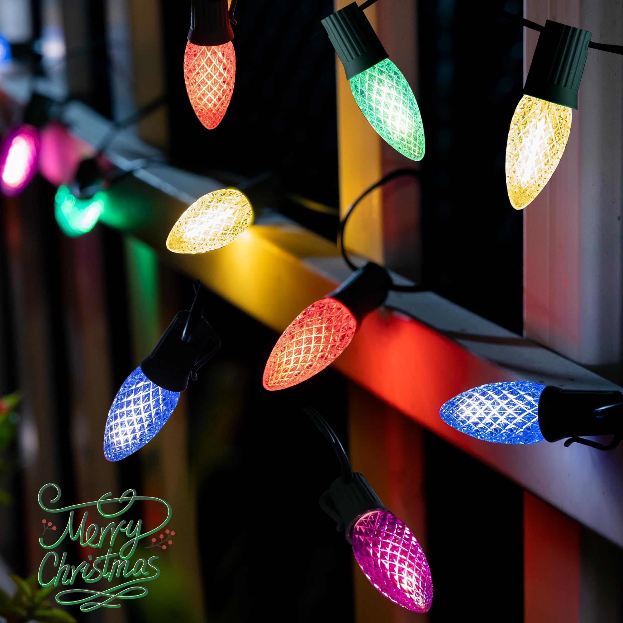 Luces de camino de Navidad C9 para exteriores, 29 pies, 25 luces LED con 25 estacas de marcador para pasarela, enchufe impermeable, luz de Navidad C9 al aire libre para entrada, patio 9