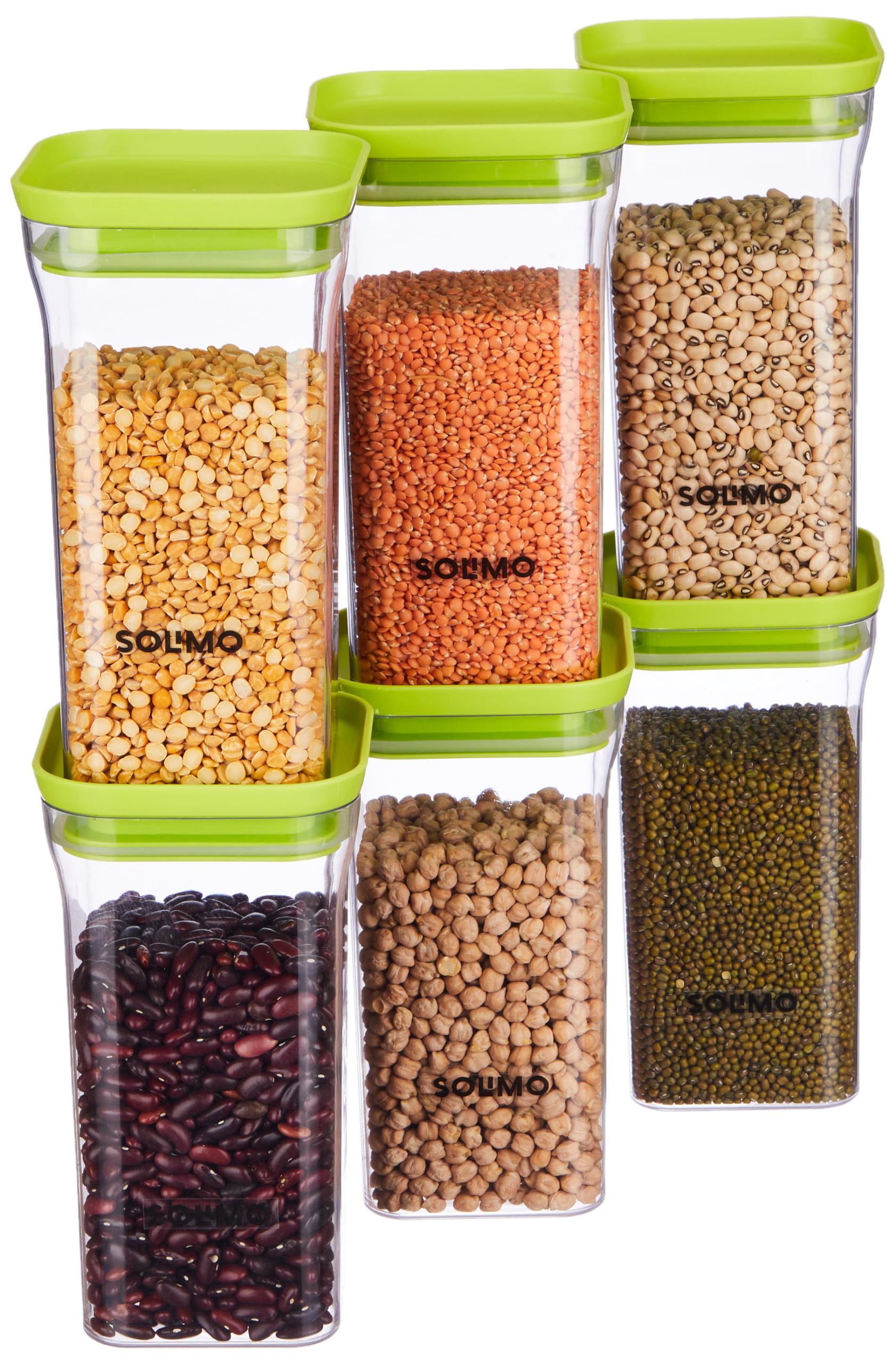 Sponsored Ad - Amazon Brand - Solimo Plastic Storage Jar and Container Set I Air Tight & BPA Free Containers for Kitchen Storage Set I Grocery Kitchen Container Set I Multipurpose Jar, 1100 Ml Each, Set, 6, Green