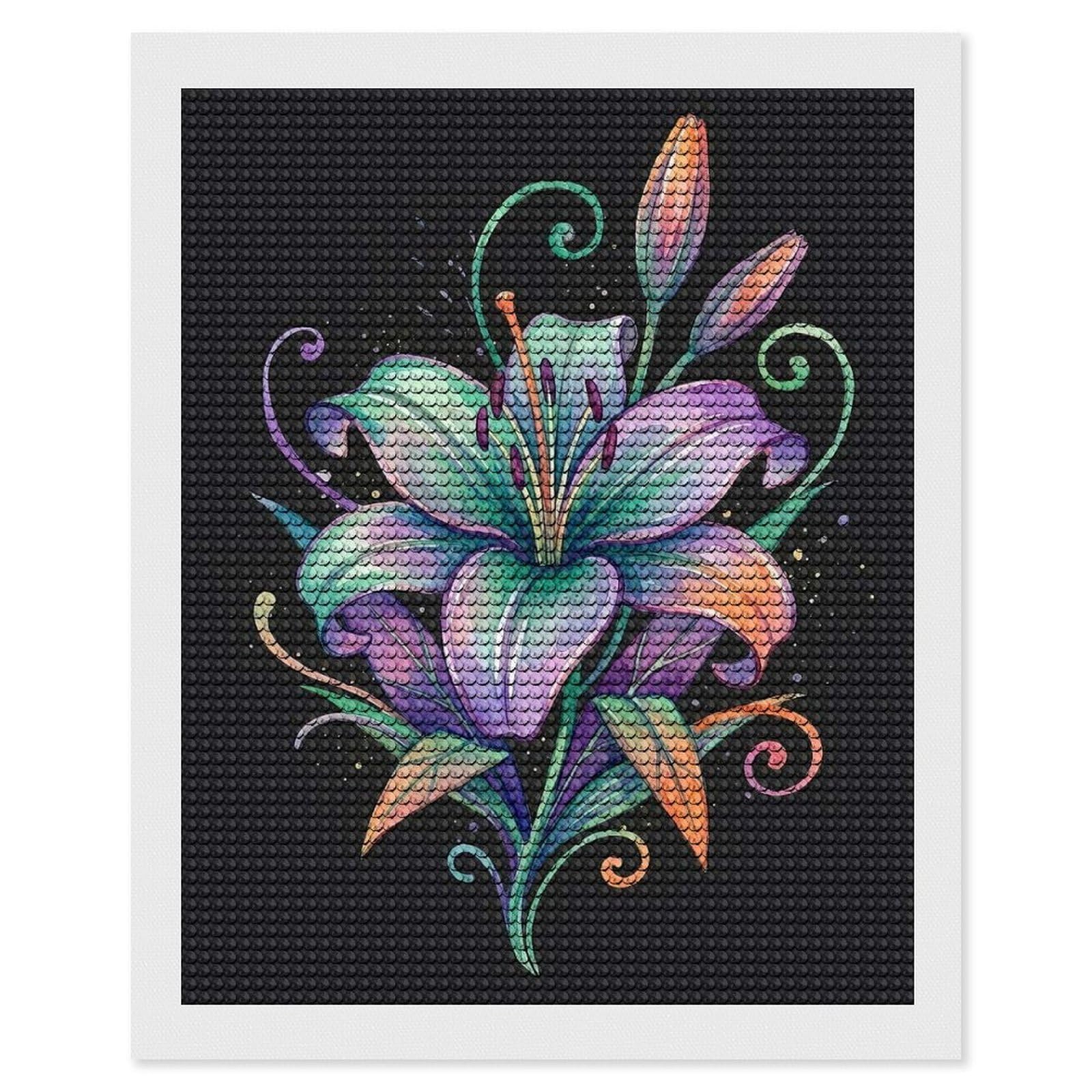 Junmoney Vibrant Watercolor Lily Illustration Diamond Painting Canvas Set 16"x20", with Tool Kit, Easy to Enjoy, Home Wall Decor, Thoughtful Handmade Gift