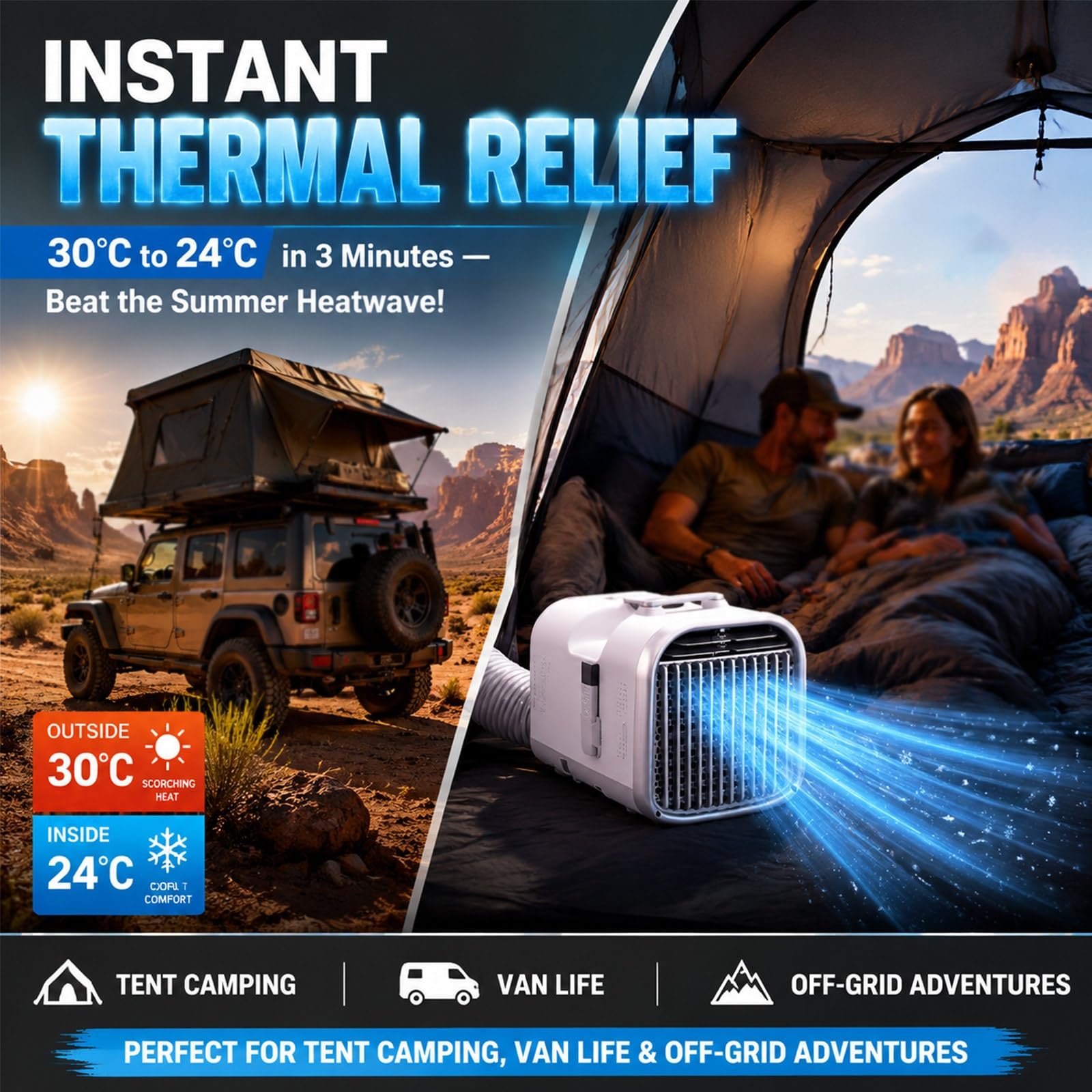 Aire Acondicionado Portátil 5100 BTU, Unidad de Climatización Compacta de Doble Tubo con Refrigeración por Compresor, Mini Enfriador Local para Tienda, Van