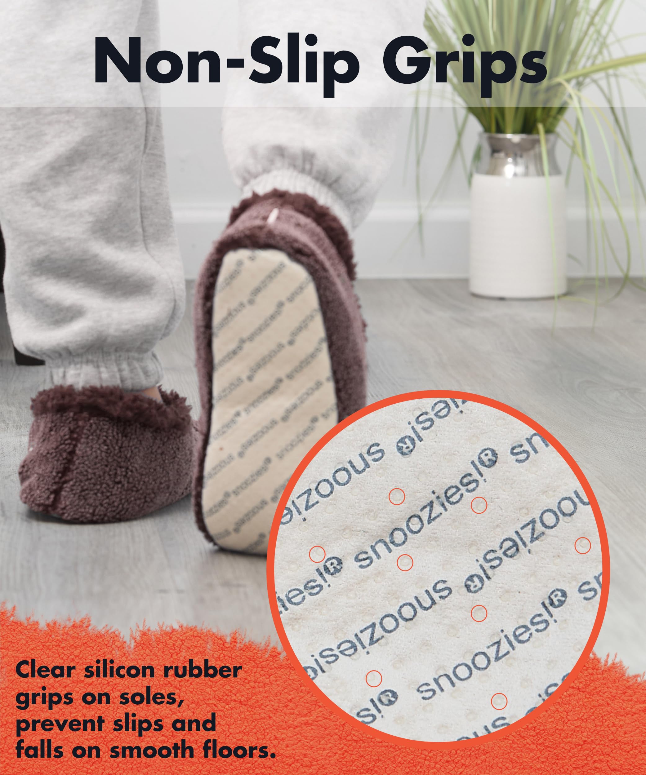 Snoozies Herren Hausschuhe, zweifarbig, mit Fleece gefüttert, bequeme Hausschuhe für Herren, flauschige Socken, weiche Sohle, Schokoladenbraun, Größe M