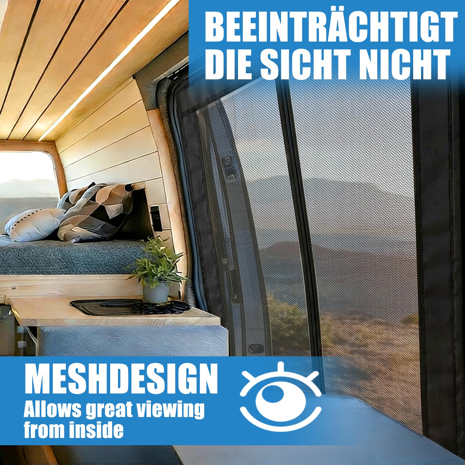 Moskitonetz Magnetisch für VW T5 T6 Schiebetür | Insektennetz & Fliegengitter mit Schattennetz | Sonnenschutz als Camping Zubehör für Multivan