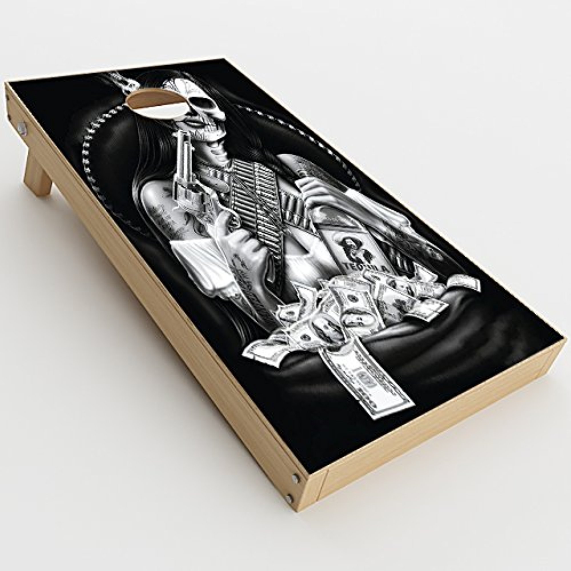 Skin Decals Vinyl Wrap for Cornhole Game Board Bag Toss (2xpcs.) / Skull Girl Gangster, Day of The Dead