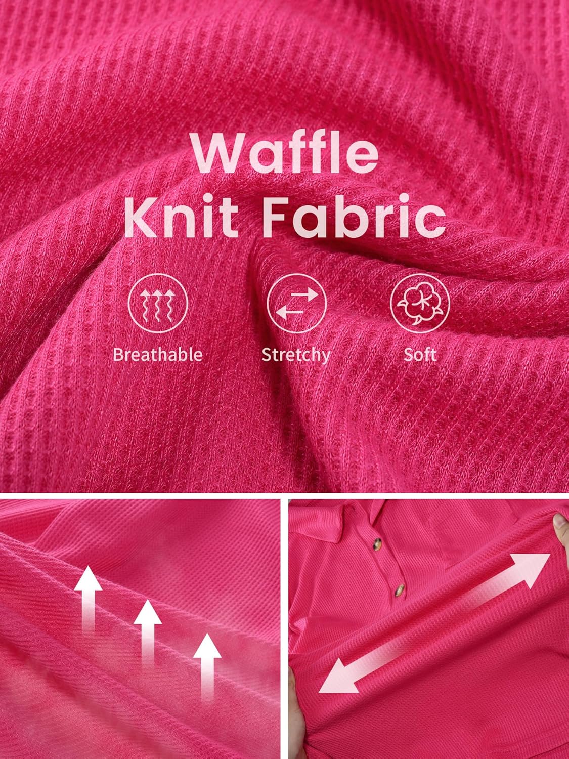 AVAMO Waffle Knit Shirts Women Oversized Long Sleeve V Neck Button Down Shirts for Women Trendy Casual Solid Color TunicTops - Image 4