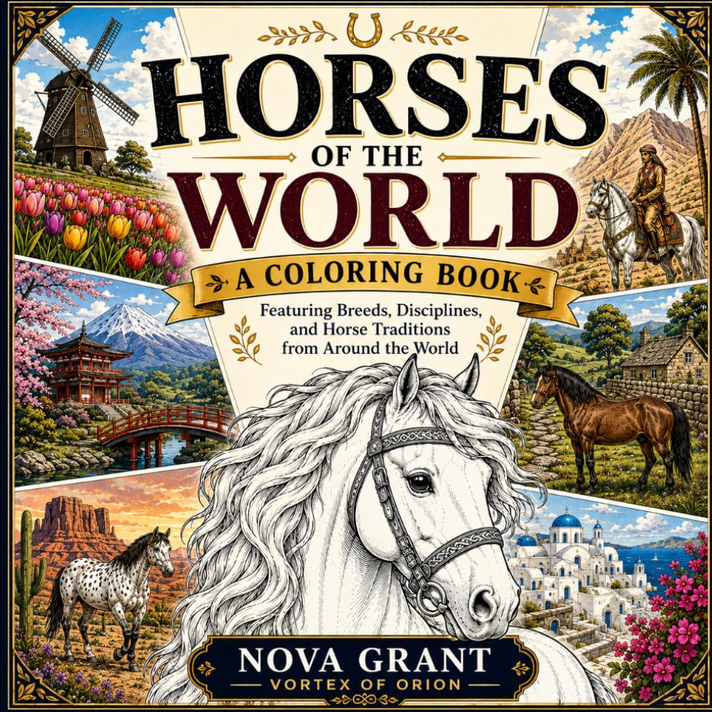 Horses of the World: A Coloring Book Featuring Breeds, Disciplines,, and Horse Traditions