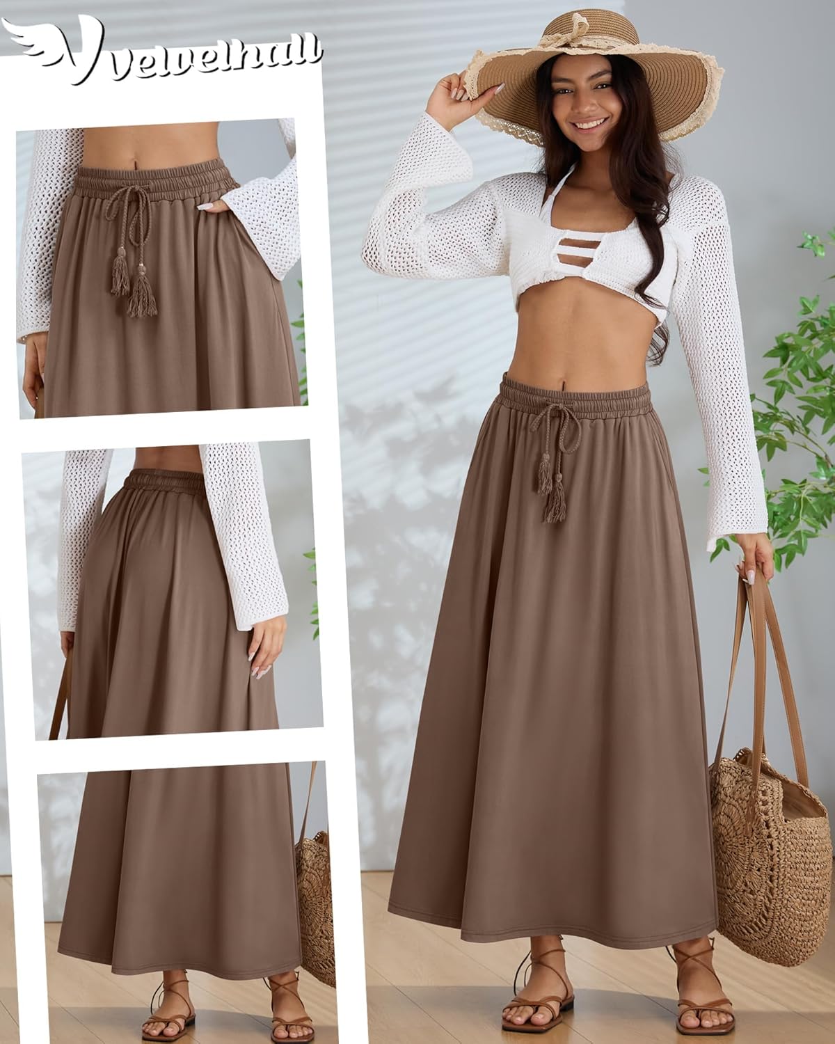 3 Pack Women's Maxi Long Skirts, Ankle Length a Line Elastic High Waist Flowy Boho Casual Skirt with Pockets - Image 4