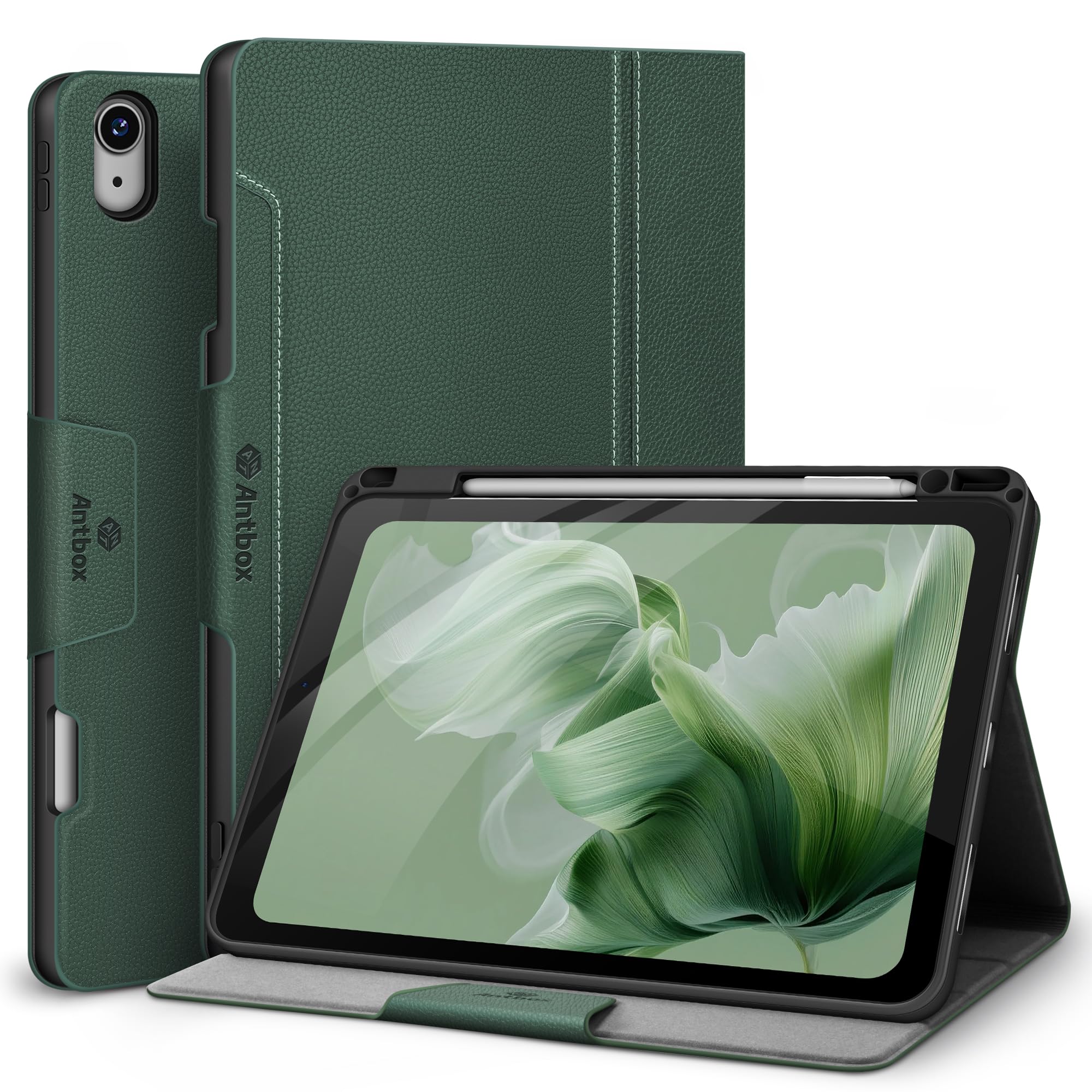 Antbox Schutzhülle für iPad Air 27,9 cm (11 Zoll) M4/M3/M2 (2026/2025/2024), iPad Air 5. / 4. Generation, 27,9 cm (10,9 Zoll), veganes Leder mit Stifthalter, Tippwinkel, automatischer Schlaf