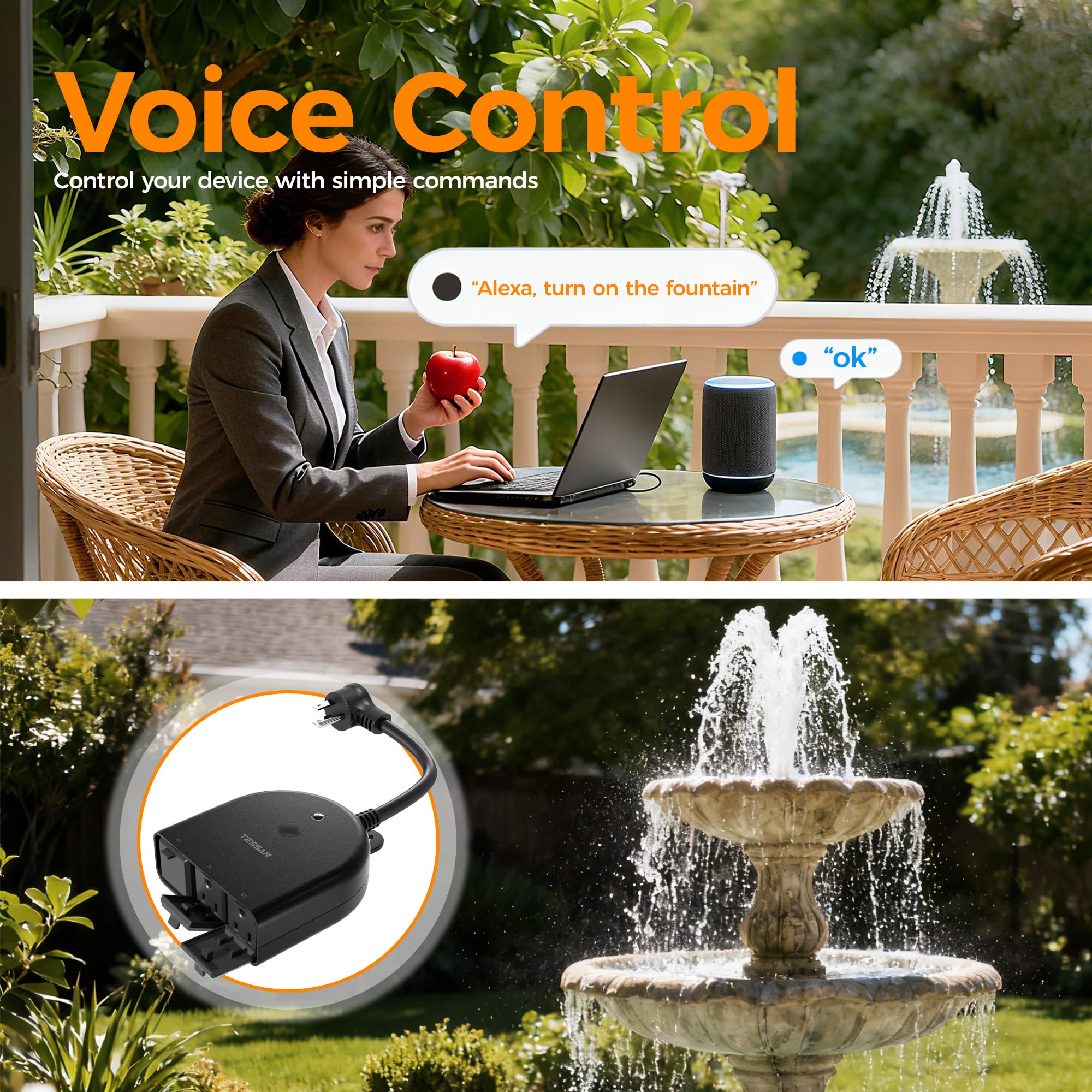 TESSAN Outdoor Smart Plug Waterproof 2 4GHz WiFi Only WiFi Smart Outlet with 3 Individual Sockets Compatible with — view 4