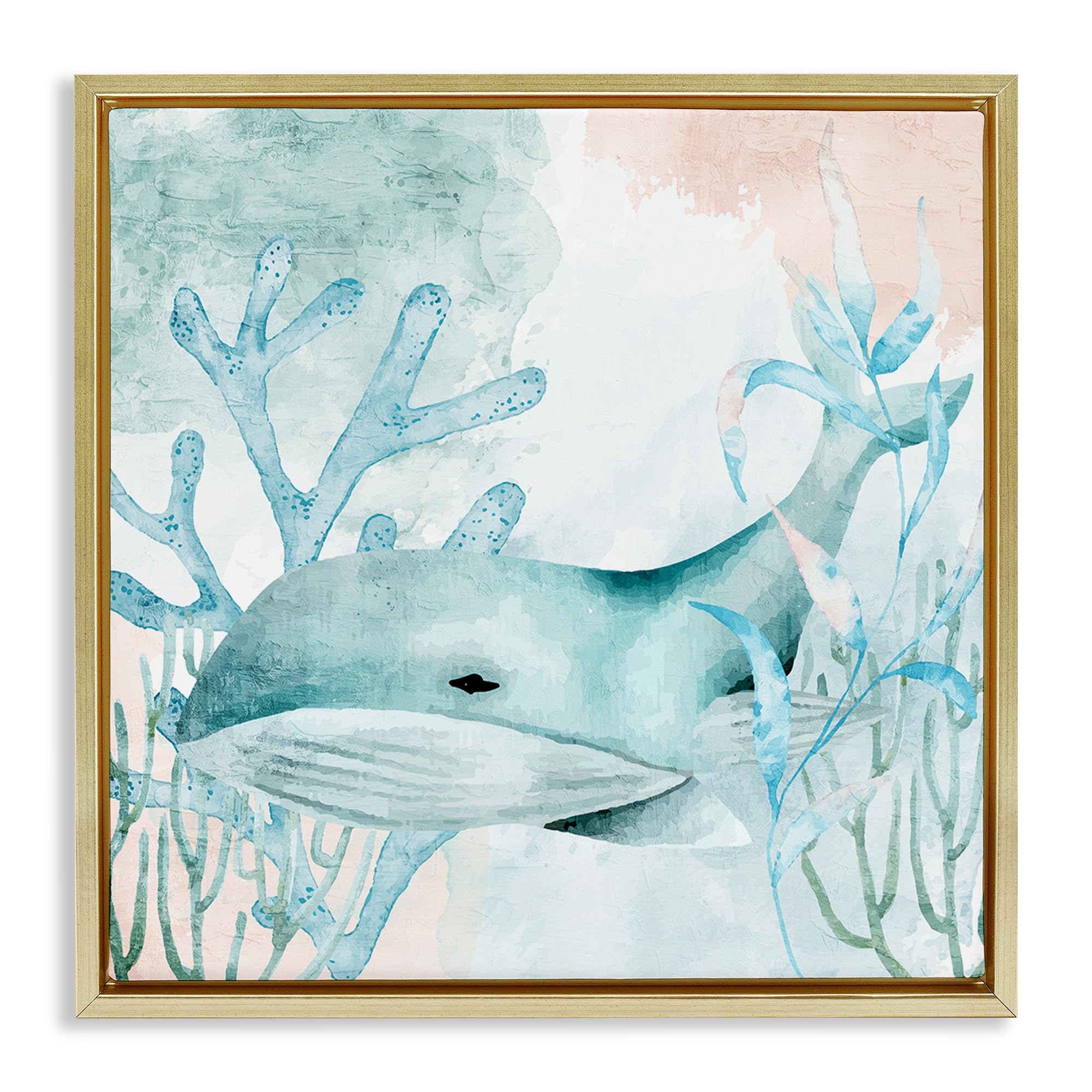 Stupell Industries Metallic Gold (Matte) 'Whale Sea Swim'| Floating Frame Canvas Art