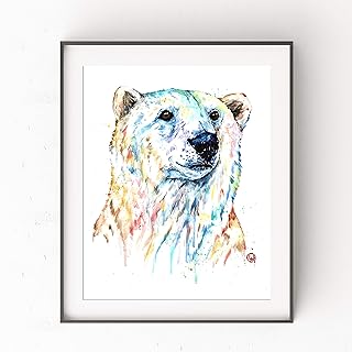 Polar Bear Painting by Whitehouse Art |, Art Prints, Nursery Wall Art Decor, Playroom Decor, Baby Shower Gifts | Professional Art Print of Polar Bear Original Watercolor Painting | 5 Sizes