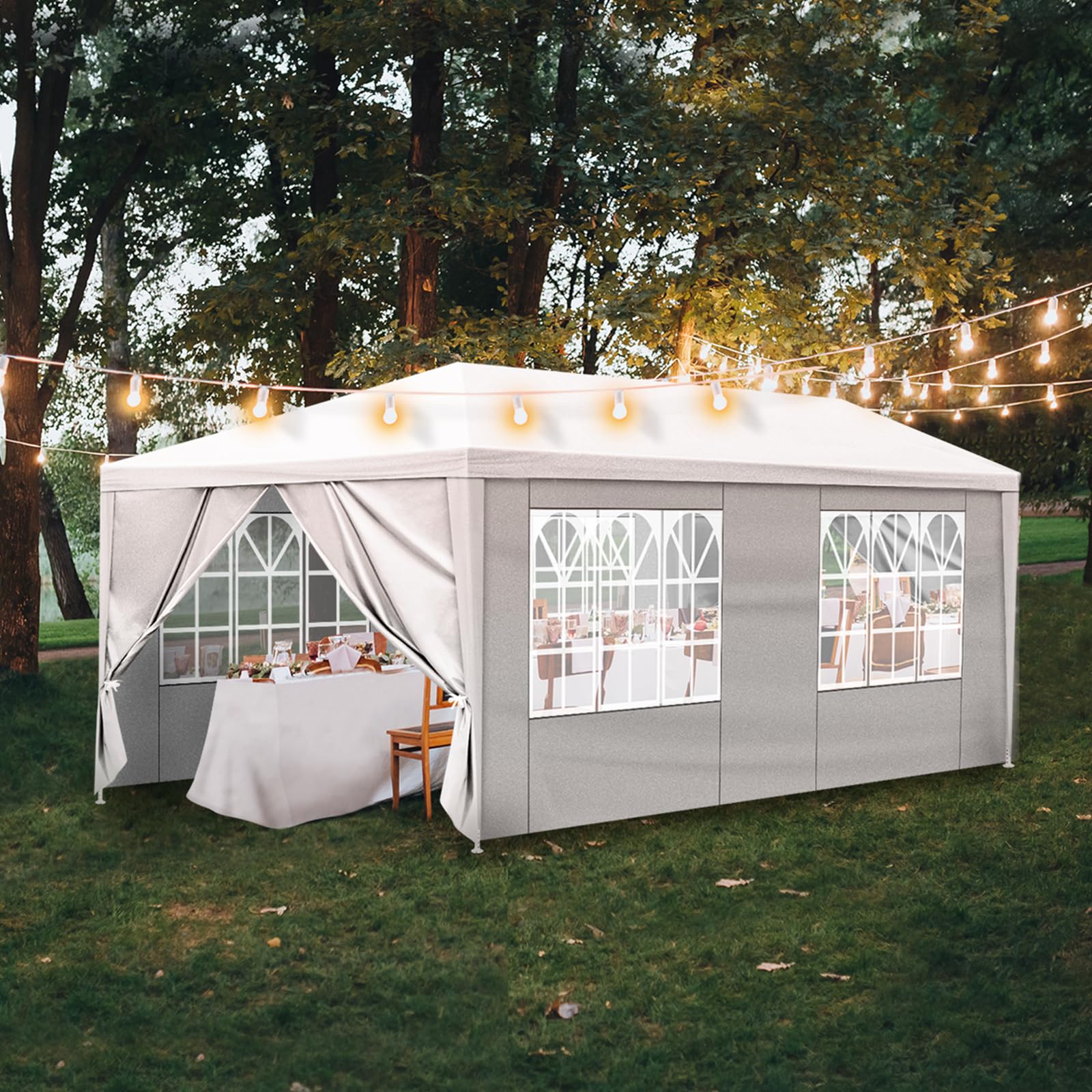 Bonnlo Carpa Plegable de 3x6m, con 6/4 Paredes Laterales, Las pergolas de Jardín para Bodas al Aire Libre, Jardines, Campamentos y Fiestas, Blanco (con 6 Paredes Laterales)