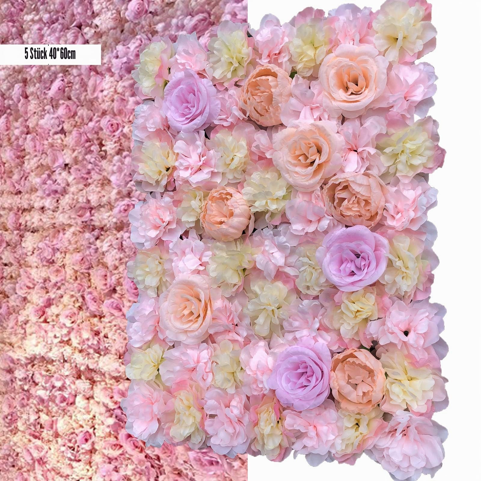 Künstliche Blumenwand Rosenwand,40 x 60 cm Blumenwand Hochzeit Kunstblumen Deko,DIY Hochzeit Straße Hintergrund (5 Stücke)